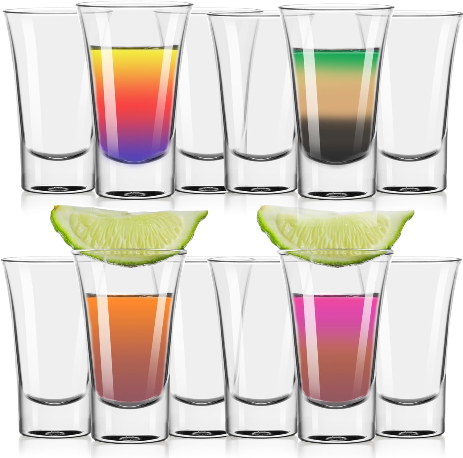 FLOW Barware 12x Shot Glasses Set | Clear Shot Glasses Set of 12 | 50ml Shot Glass with Heavy Base, Shot Glass Set for Vodka, Whisky, Tequila. Stackable