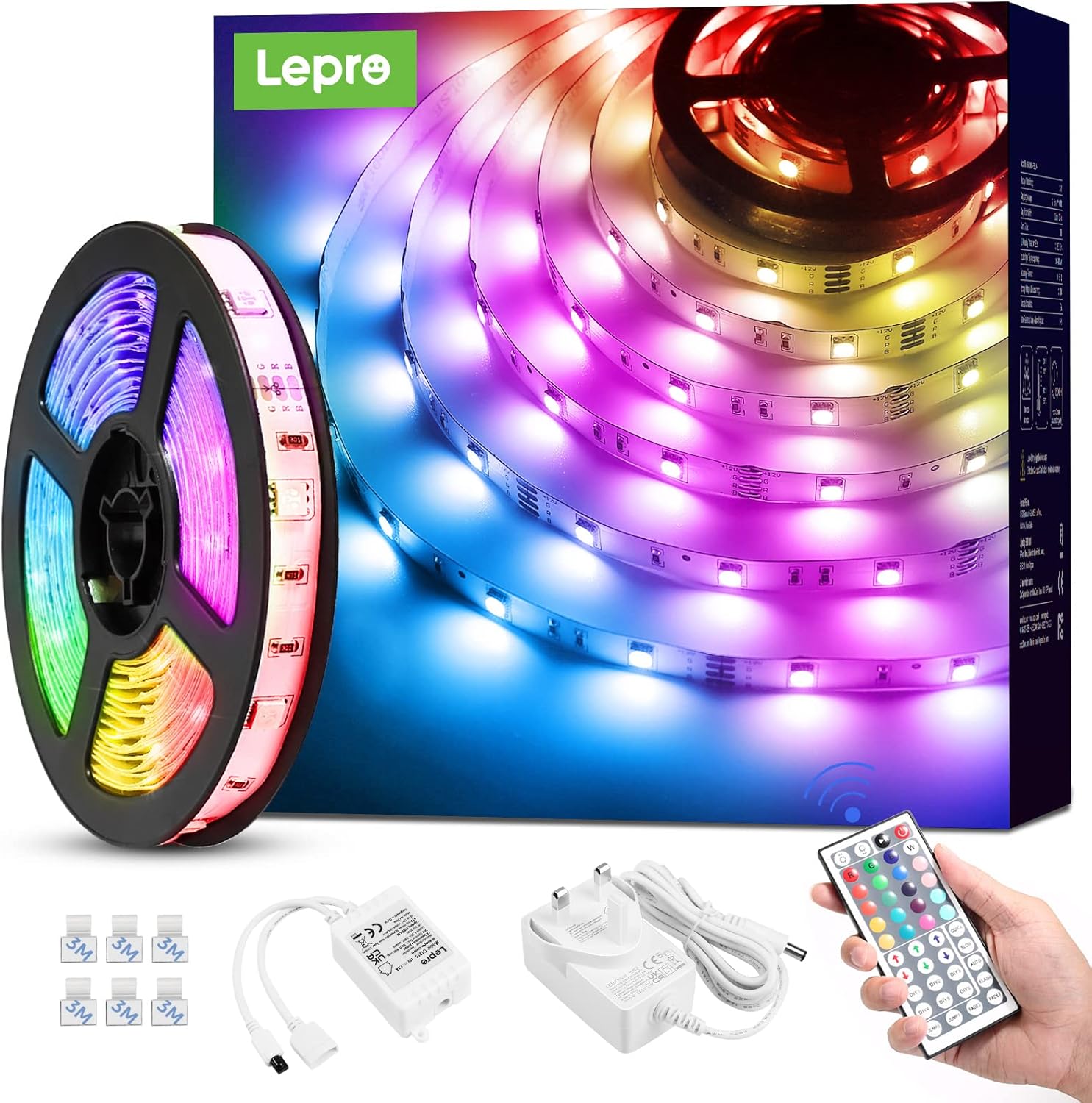 Lepro LED Strip Light 5M, RGB Colour Changing LED Lights with Remote, 150 Bright 5050 LEDs, Plug in Strip Lights for Bedroom Kitchen Kids Room Party Christmas