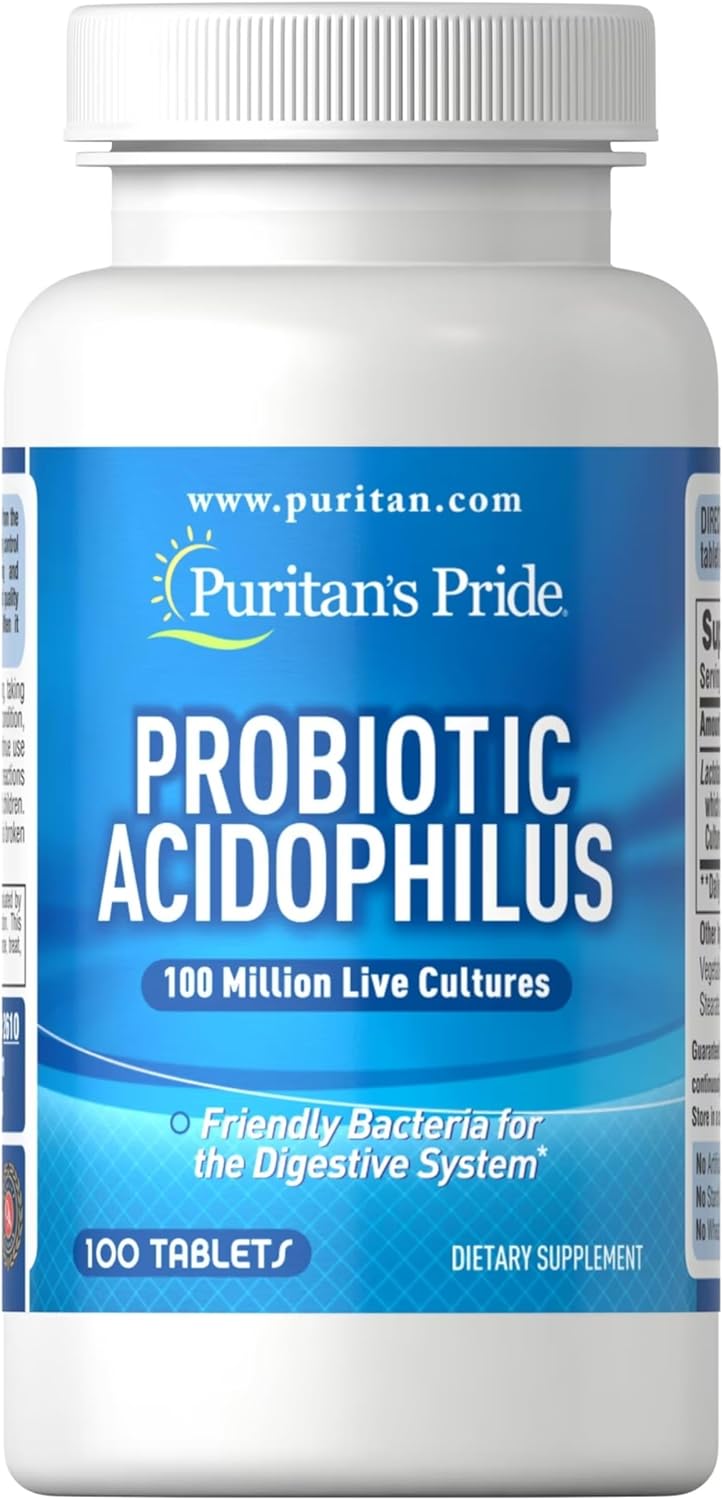 Puritans Pride Probiotic Acidophilus Tablets, White, 100 Count