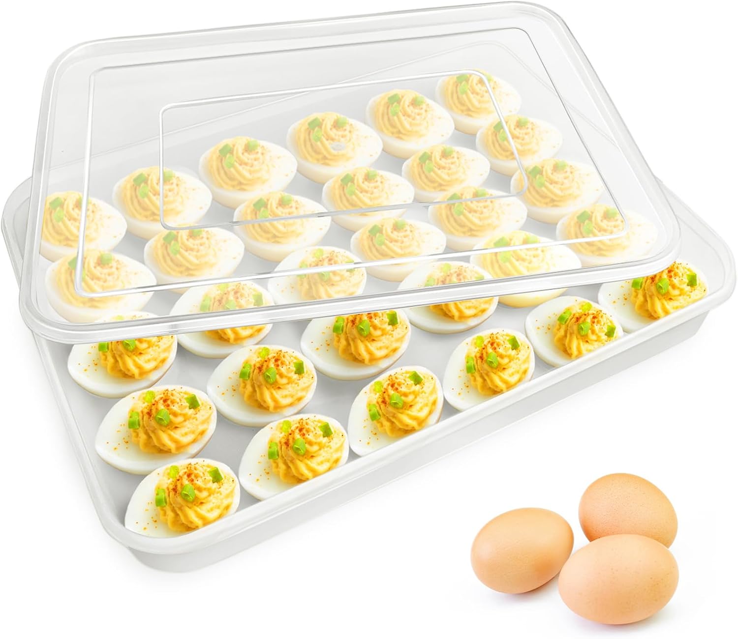 Easter Covered Egg Holder for Refrigerator,30 Deviled Egg Tray with Lid,Plastic Egg Containers,Fridge Egg Dispenser Egg Storage Box