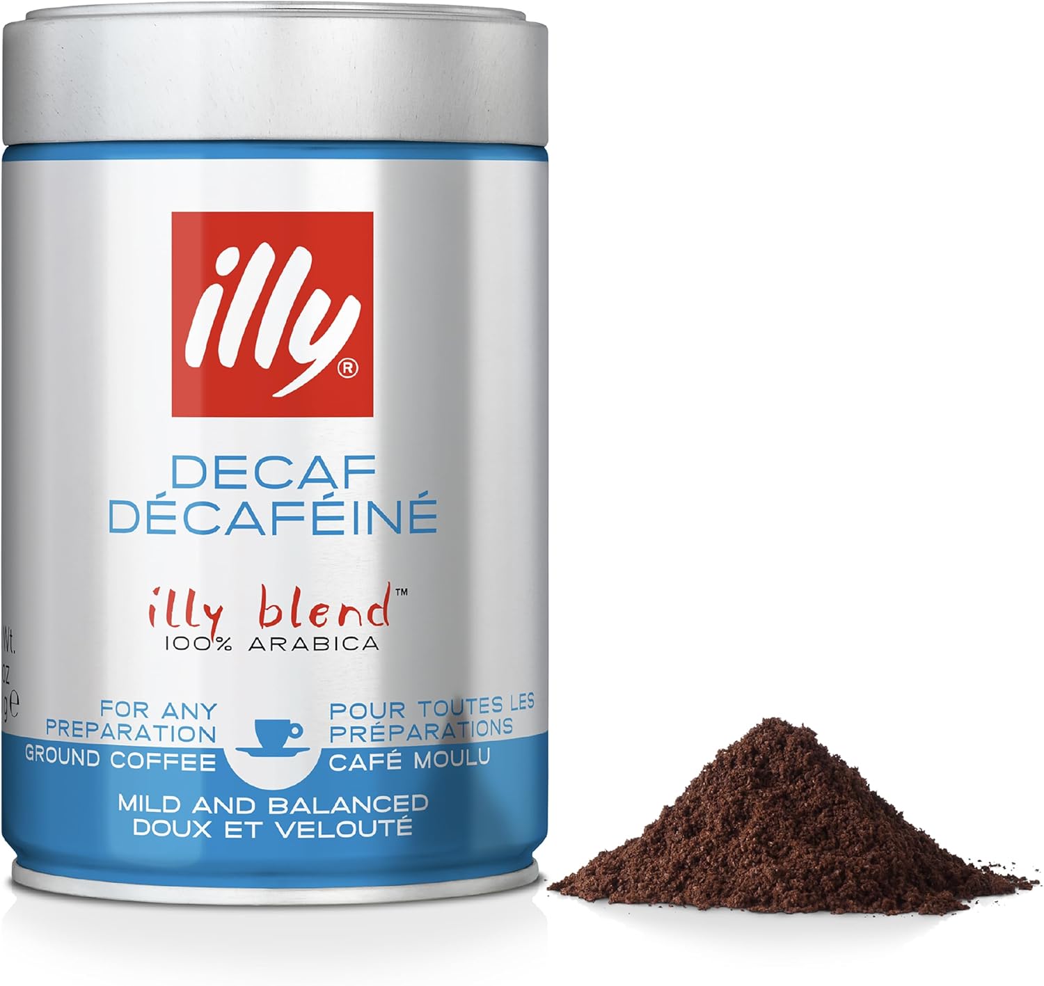 illy Coffee - Decaf Ground Coffee - Medium Roast - 100% Arabica Decaffeinated Coffee - Perfect Grind for Espresso Makers - 250g Tin