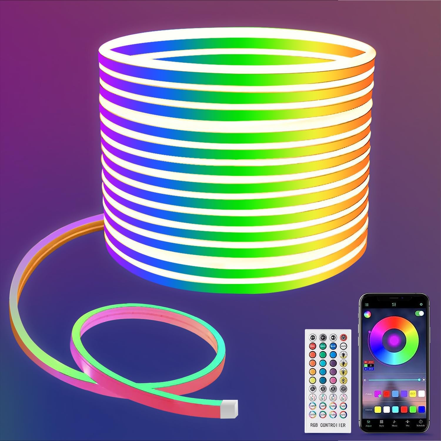 Lucienstar Led Rope Lights - 10M Flexible Led Neon Rope Lights Control with Remote/APP, IP67 Waterproof RGB neon Lights,Music Sync,Multiple Modes,neon Rope for Bedroom Outdoors Decor