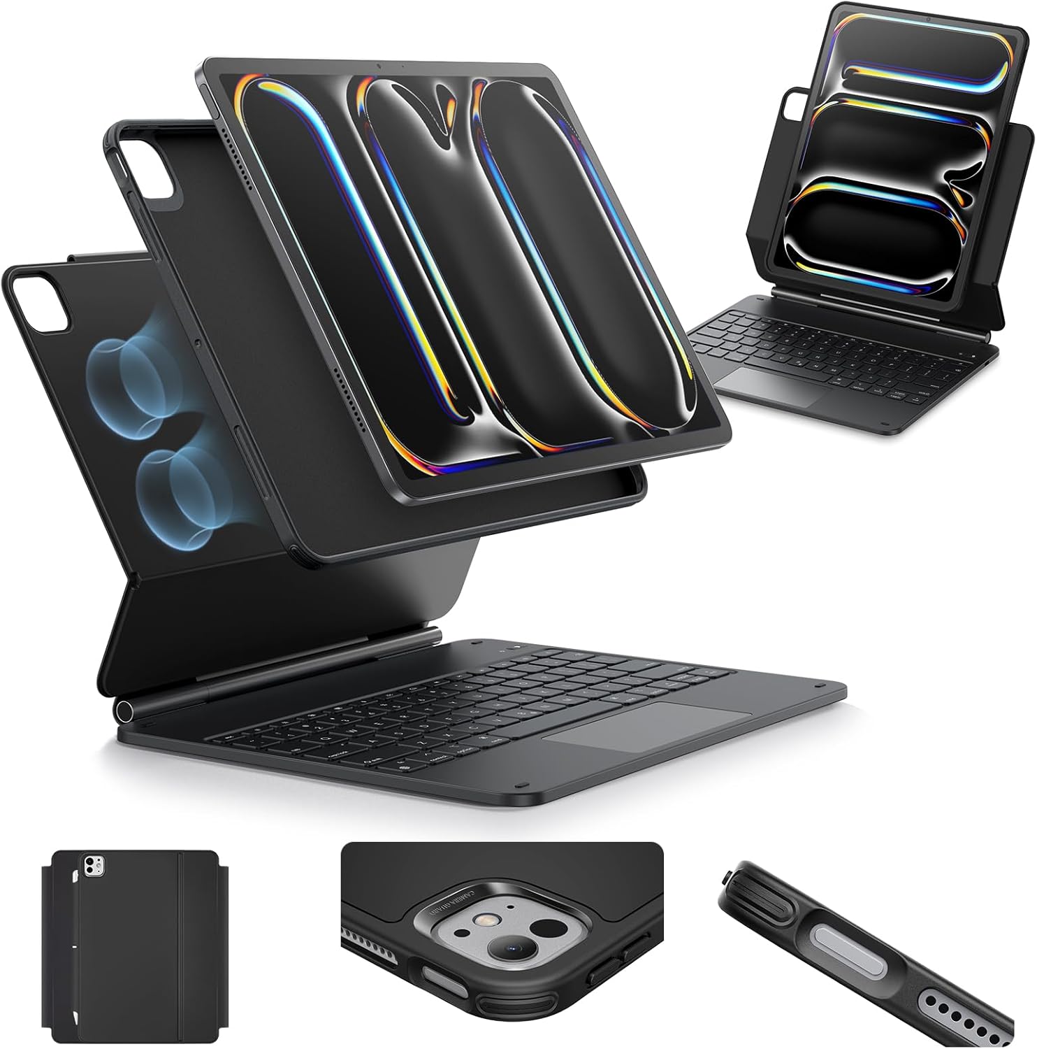 ESR [Upgraded] iPad Pro 13 Inch Case with Keyboard (M5/M4, 2025/2024), iPad Pro 13 Keyboard Case with Magnetic Stand, Portrait/Raised Modes for iPad Pro 13, Removable, Rebound 360 Series, Black