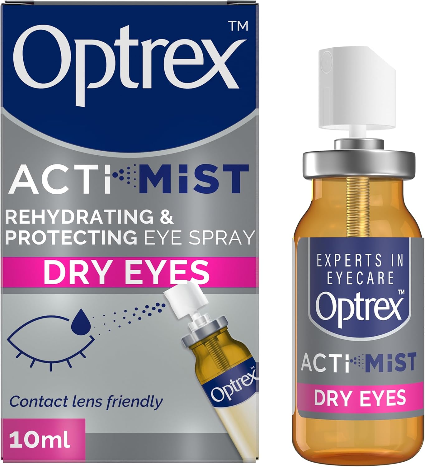 Optrex Actimist 10 ml Spray - Dual Action Relief For Tired, Dry Eyes - Long-Lasting Treatment For Discomfort And Fatigue