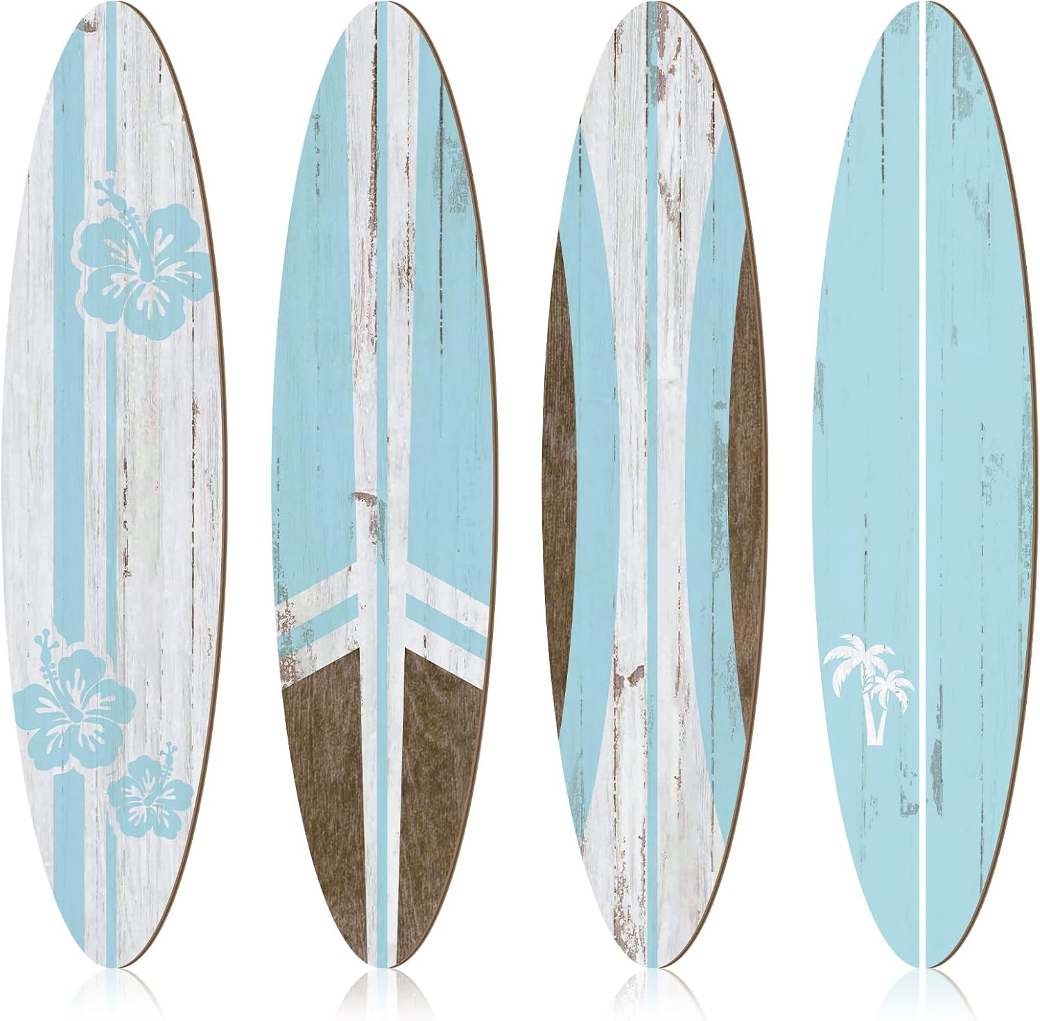 Threan 4 Pcs Wooden Surfboard Wall Decor 23.6"x5.4" Preppy Coastal | Room Decor, 23.6" x 5.4", Preppy Surf Board Hanging Signs, Aesthetic Wall Art for Bedroom Living Room Bathroom Decors