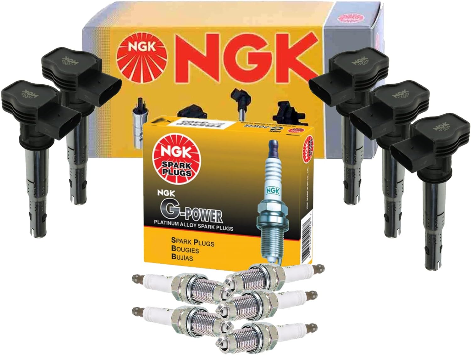 NGK 5 Ignition Coils & 5 G-Power Platinum Spark Plugs Kit For Volkswagen 2.5 L5