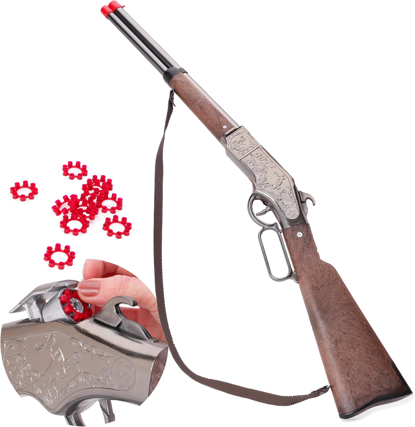 Toyland® 83cm (32") Die Cast Metal Cowboy Toy Over & Under Shotgun - 8 Shot Cap Gun With 96 Shots Included - Realistic Smoke & Sound Effect