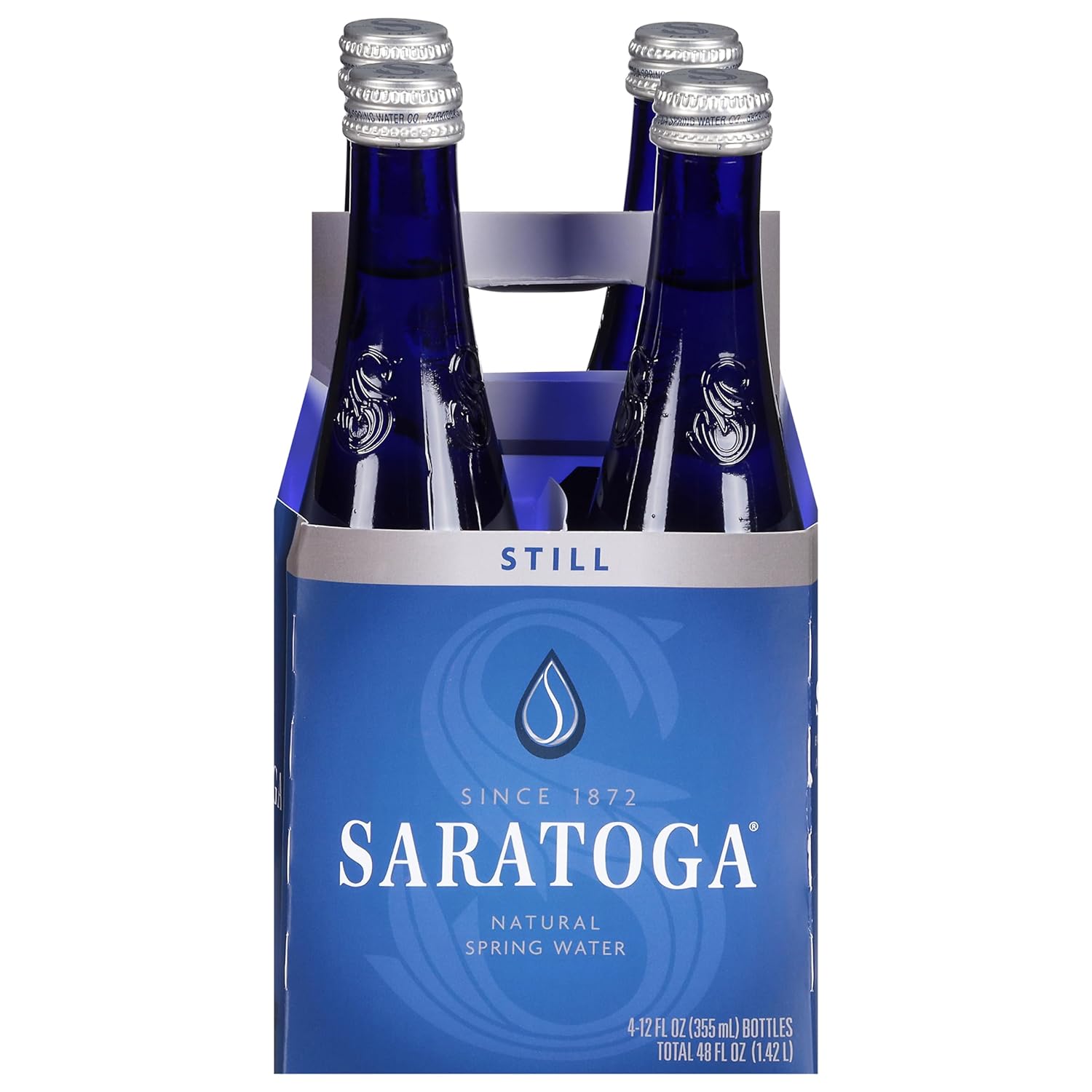 Saratoga Still Spring Water, Glass Water Bottle, 12 Oz, Pack of 4