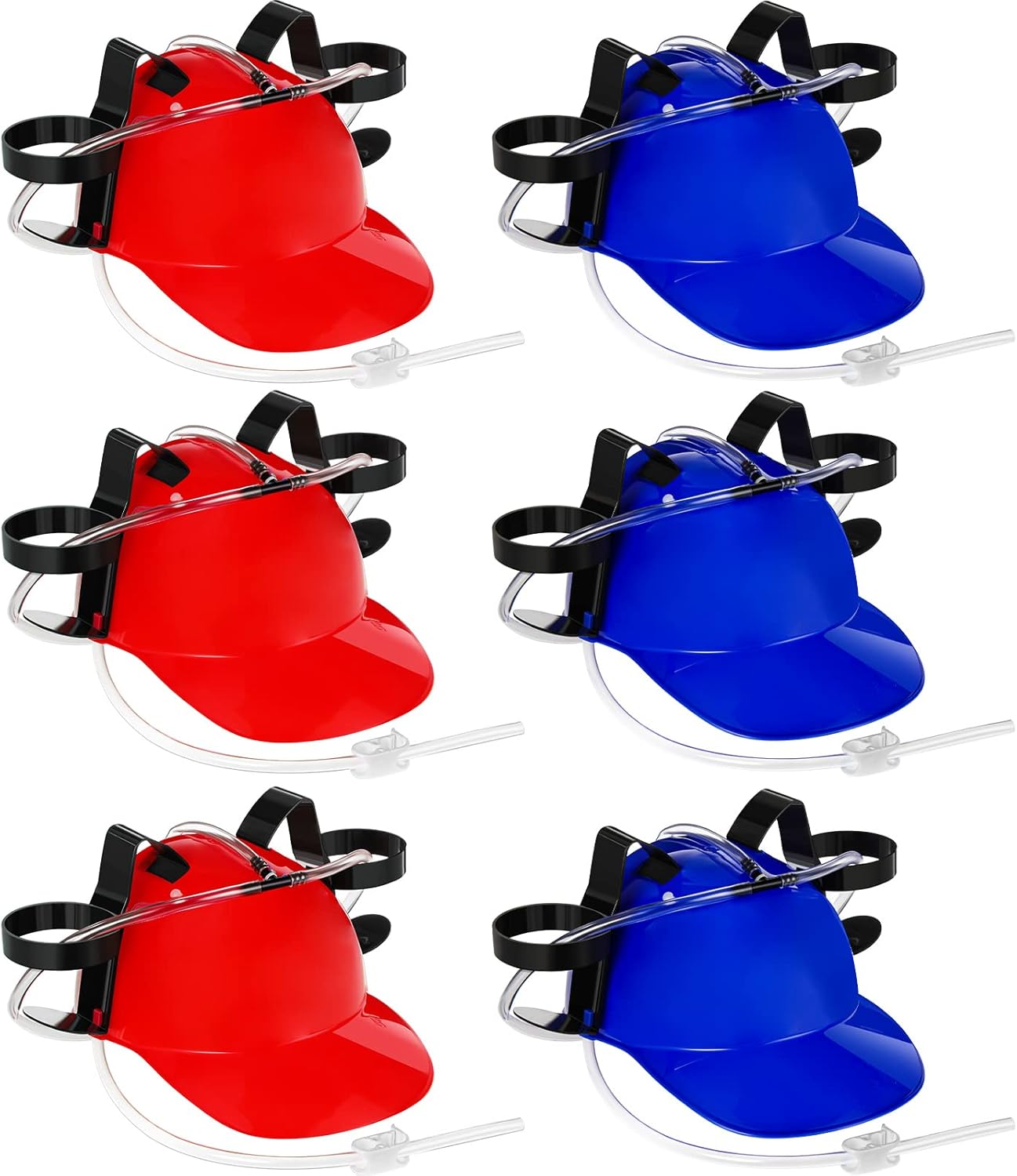 Sureio 6 Pieces Juice Helmet Can Holder Soda Hat Beverage Helmet with Straw Funny Hat for Men Women Adults Party Supply