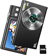 4K Digital Camera, 48MP Camera for Photography and Video Autofocus Anti-Shake, 16X Zoom Compact Camera with 32GB Card, 2 Batteries, Charger, Point Shoot Camera for Teens Adult Beginner(Black)