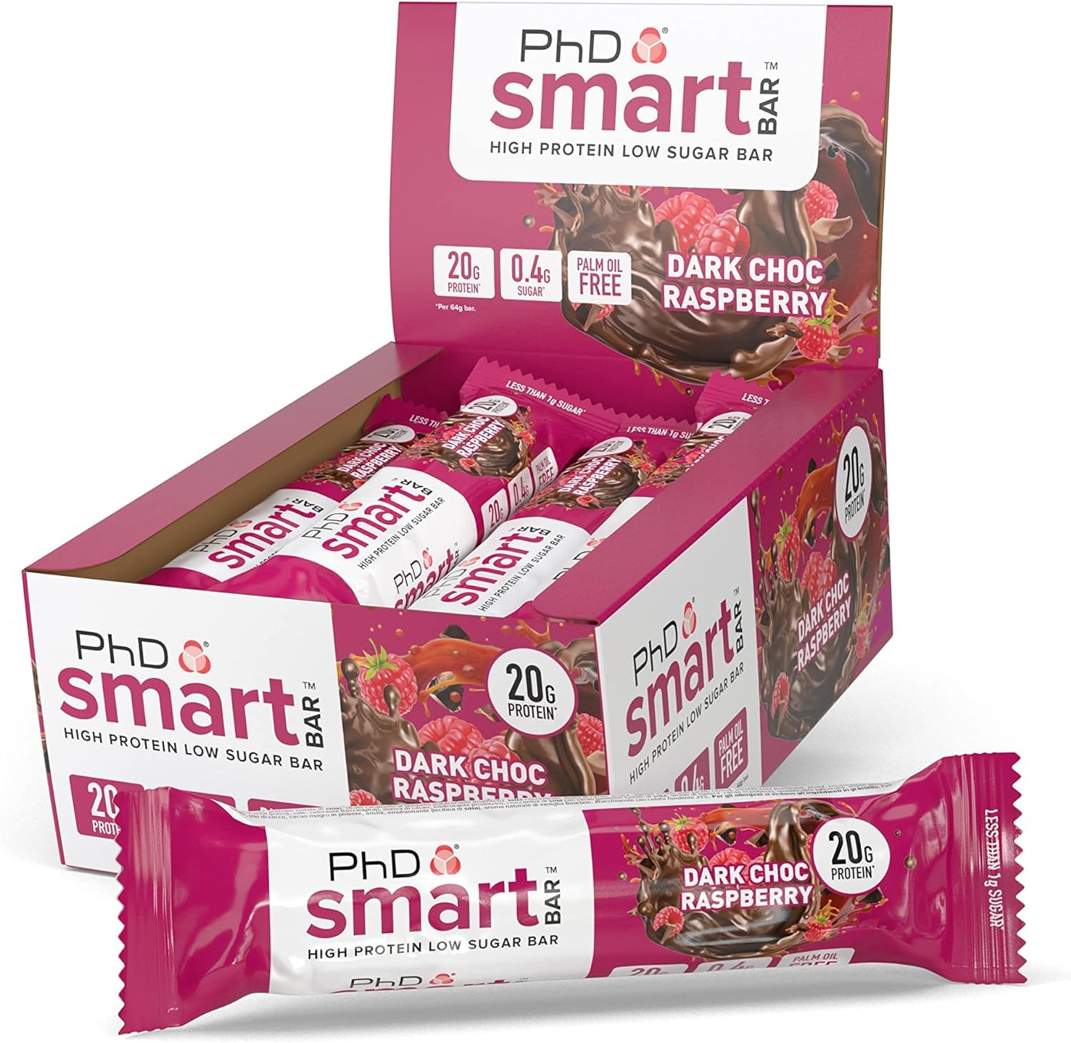 PhD Smart Bar Dark Chocolate & Raspberry 12 x 64g