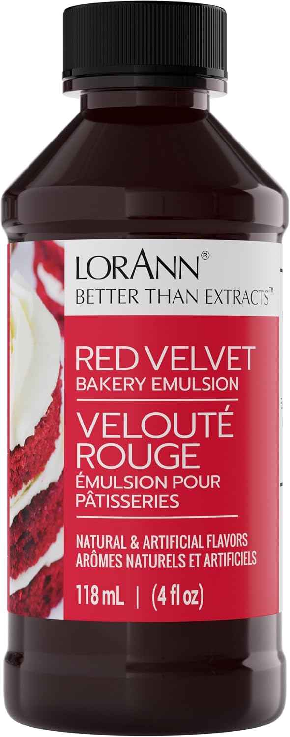 LorAnn Oils Red Velvet Bakery Emulsion: True Essence, Ideal for Boosting Fruit Tones in Cakes, Cookies & Desserts, Gluten-Free, Keto-Friendly, Extract Substitute Essential for Your Kitchen, 4 Oz