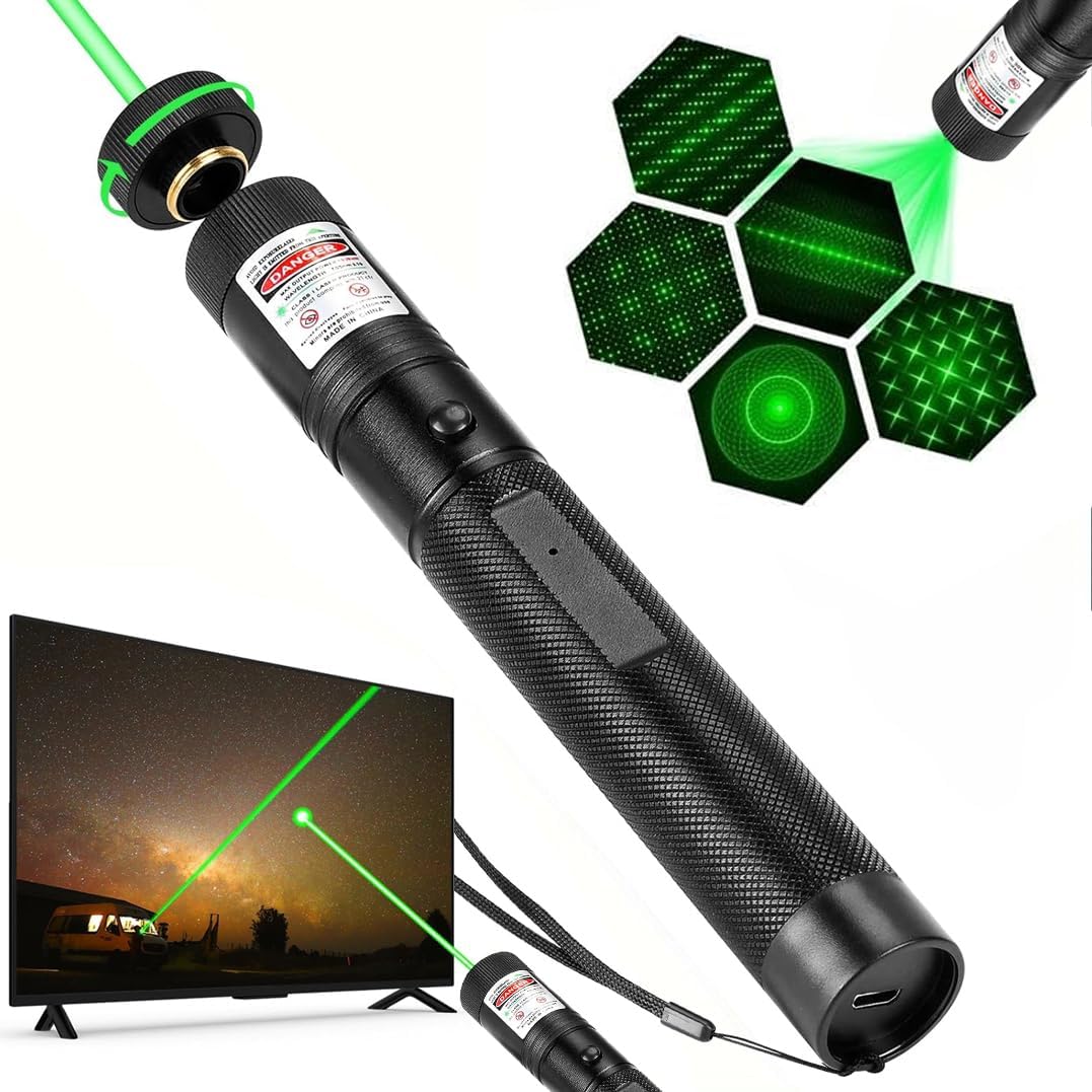 Green Laser Pointer High Power Pen - Long Range Rechargeable Laser Beam, USB Charging Port for Hiking, Presentations & Outdoor Use (Professional-Grade Green Light)