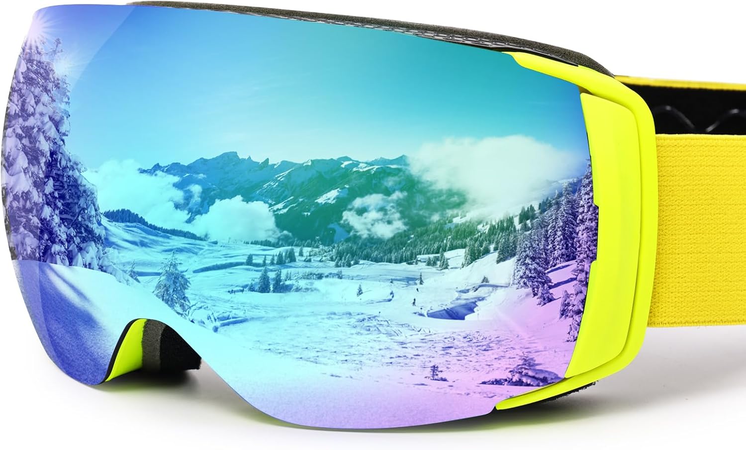 Ski Goggles Men Women OTG Anti-Fog/Scratch 100% UV-Magnetic Lens-Snowboard Snow Goggles for Men & Women