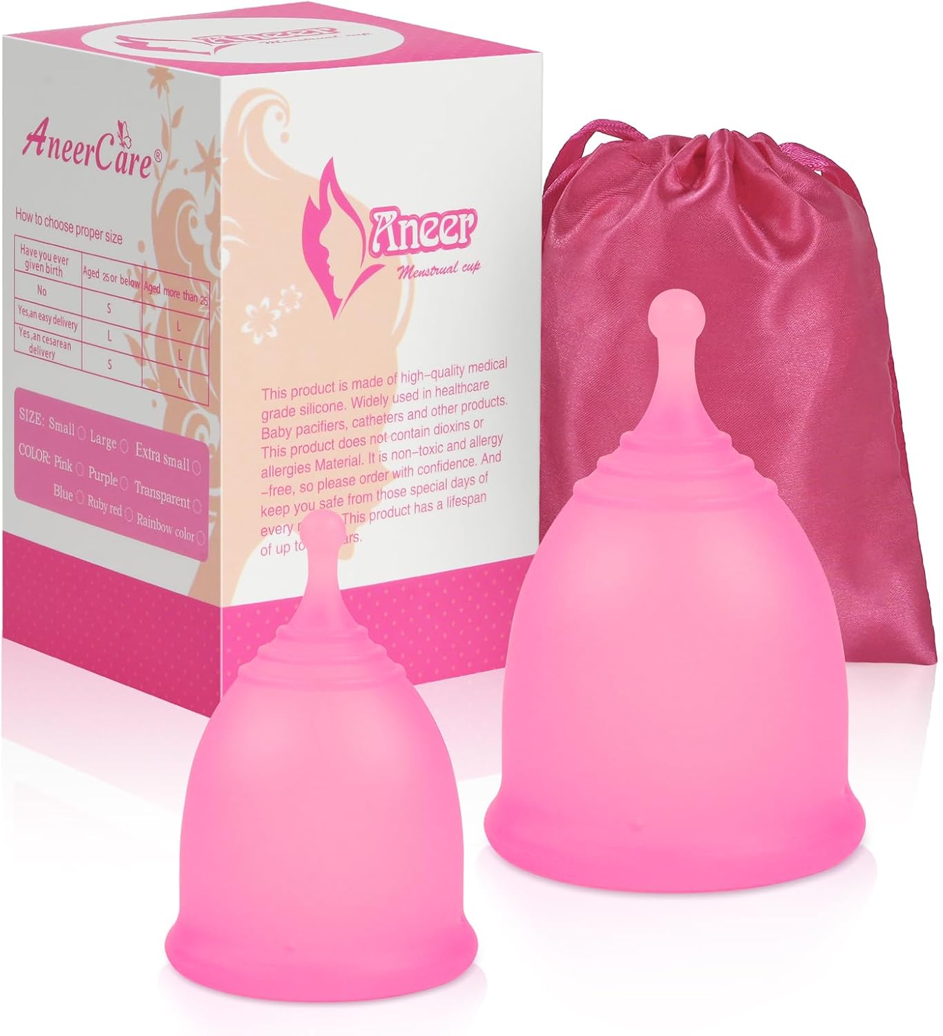 ACWOO Menstrual Cup, 2PCS Medical Grade Silicone Period Cup (S & L Size), Soft Comfortable Reusable Menstruation Cups, Feminine Care Hygiene Products, Better Alternative to Sanitary Pads & Tampons