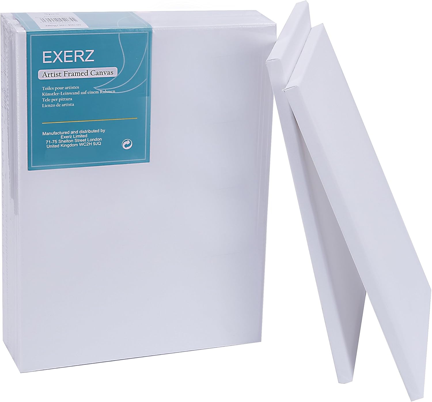 Exerz 30x40cm Pre-Stretched Canvas 5pk, 1.7cm A3 Framed Artist Canvas Blank, 280GSM 100% Cotton/Triple Primed/Acid Free/Medium Grain - Acrylic & Oil