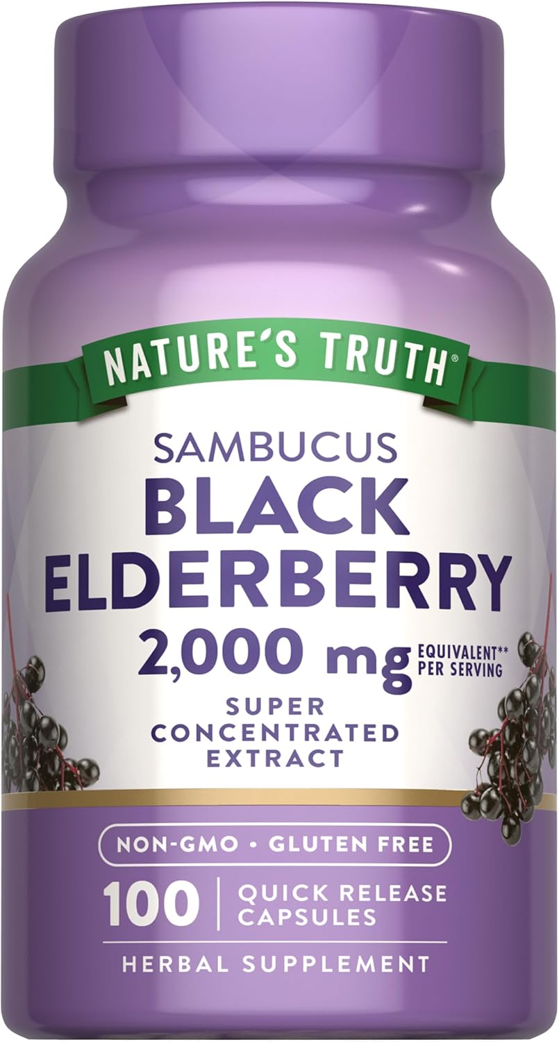 Nature's Truth Black Elderberry Capsules | 100 Count | Super Concentrated Sambucus Extract | Non-GMO and Gluten Free Supplement