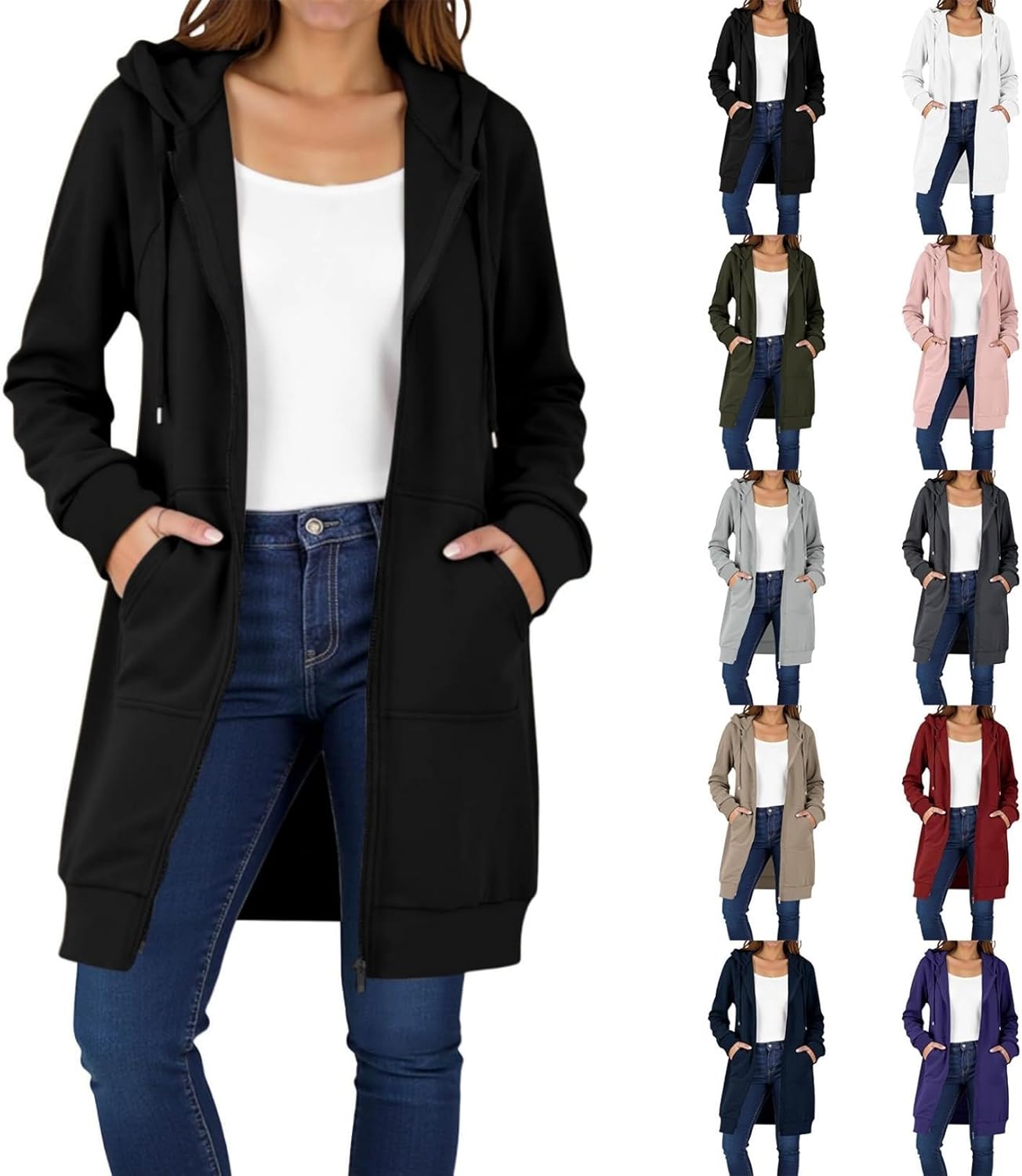 Hoodies for Women UK Long Sleeve Hooded Zipped Cardigans Ladies Hoodies Casual Long Sweatshirt Jackets Zip up Hoodie with Pockets