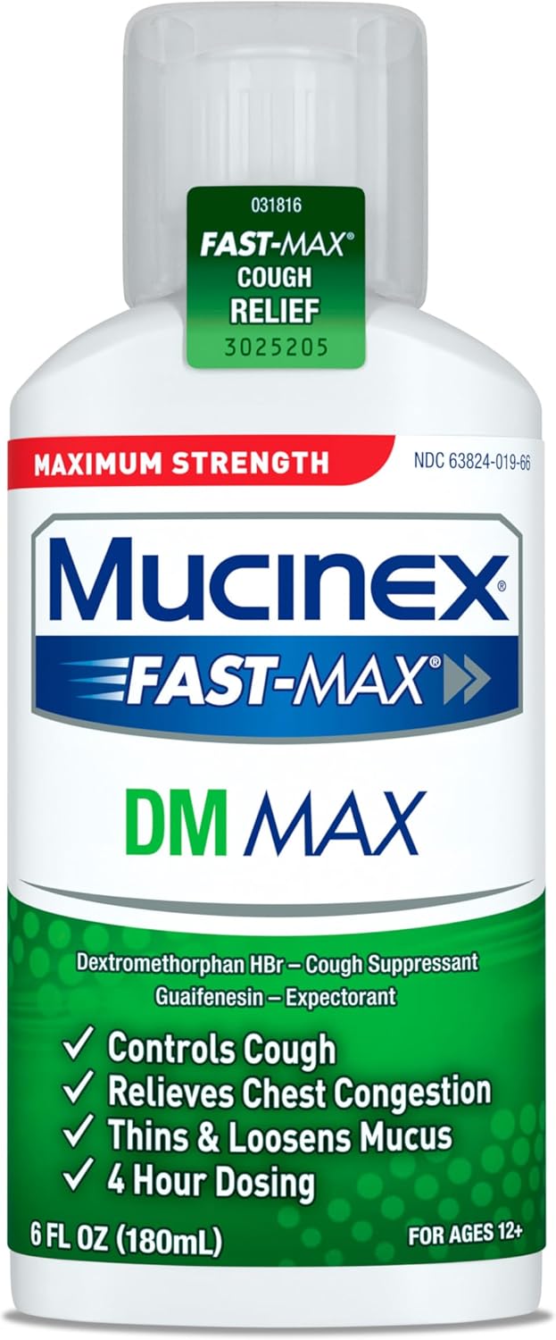 Mucinex DM Max Liquid Cough & Cold Medicine for Adults, Cold and Flu Medicine for Excess Mucus Relief, Guaifenesin & Dextromethorphan Expectorant & Decongestant for Adults, Dr Recommended, 6.0 Fl Oz