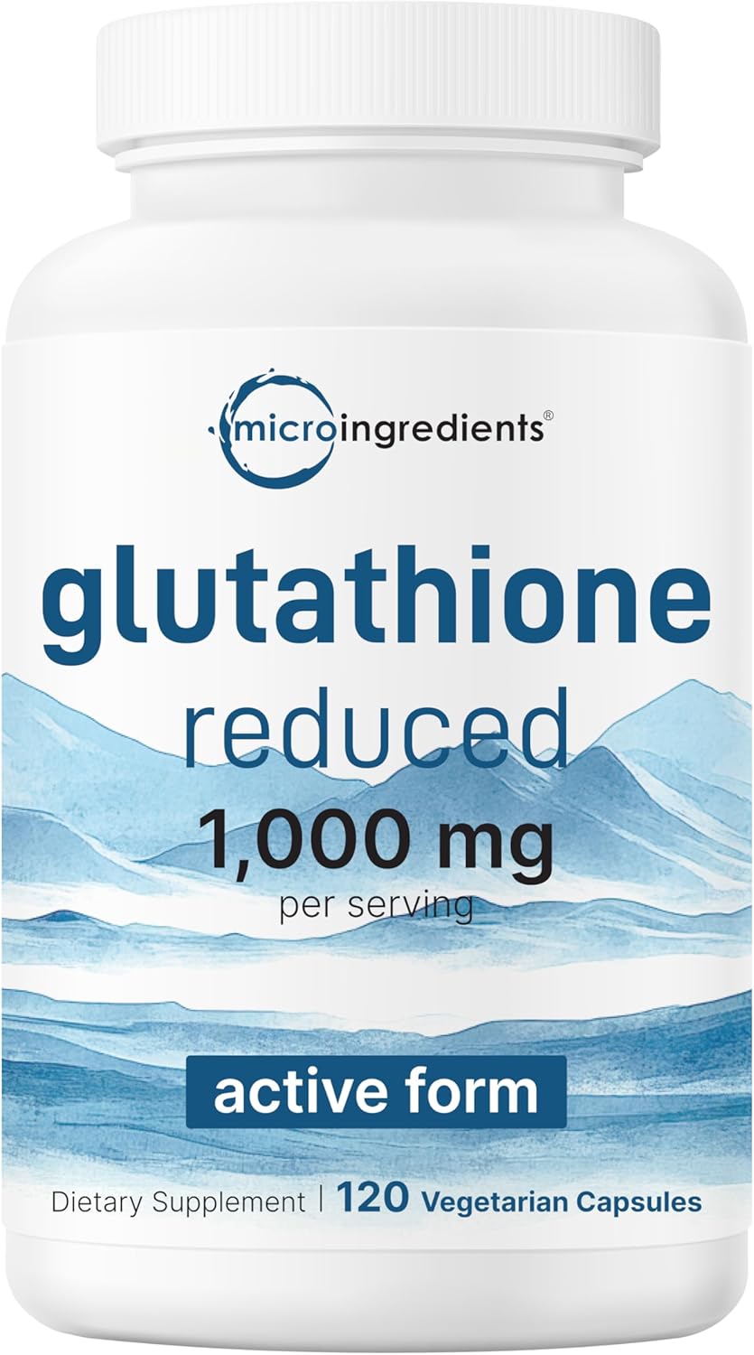 Micro Ingredients Glutathione 1,000mg, 120 Veggie Capsules | Extra Strength Reduced Glutathione + Active Antioxidant Form | Liver Health & Immune Support Supplement | Non-GMO, Gluten Free, Vegan