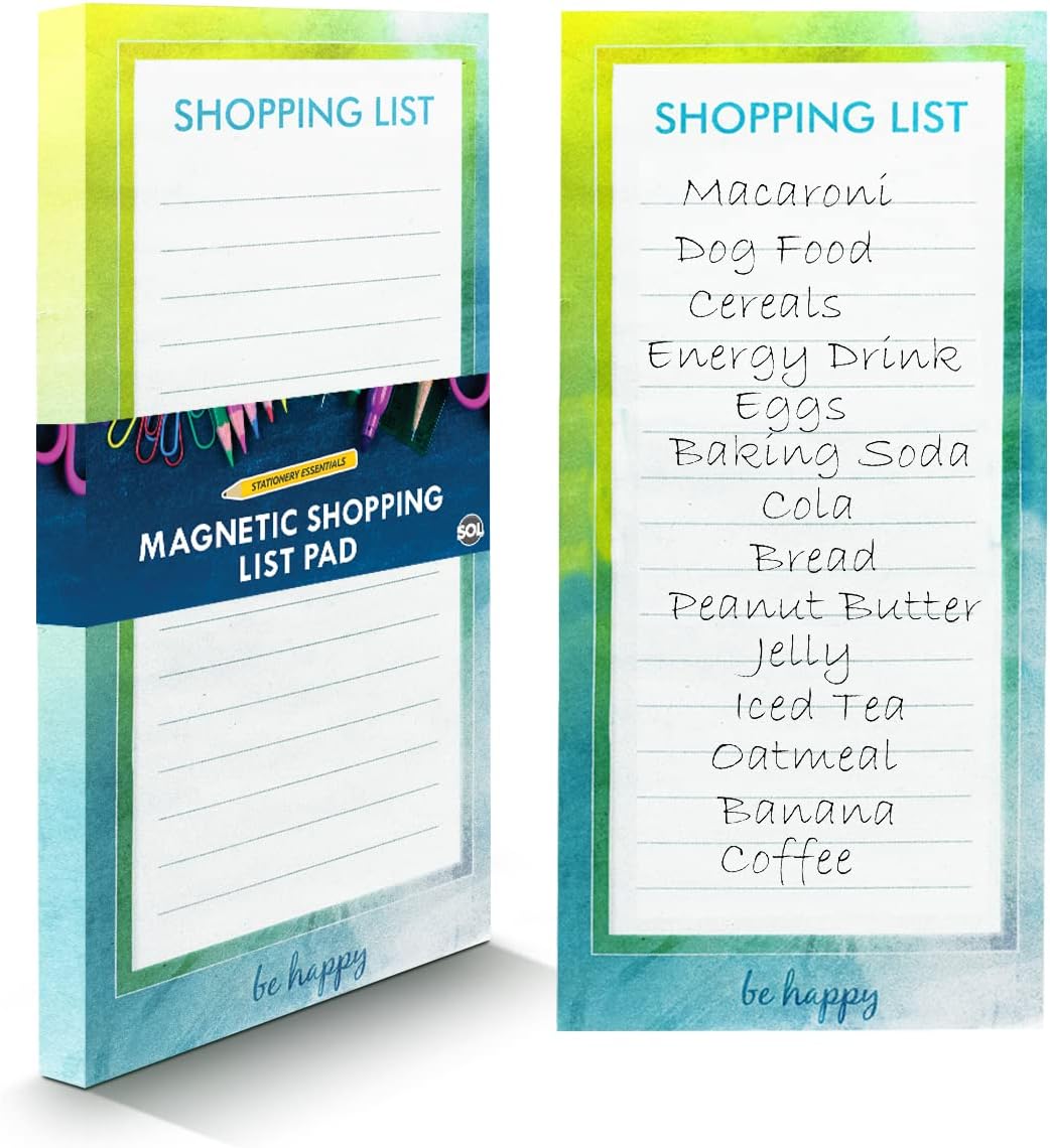 SOL Magnetic Shopping Lists Pad for Fridge, 21.5x10cm 80 Tear-Off Sheets, Compact, Convenient & Easy to Use Durable Fridge Memo Pad, Ideal for Meal Planning, Grocery Lists & Household Organisation