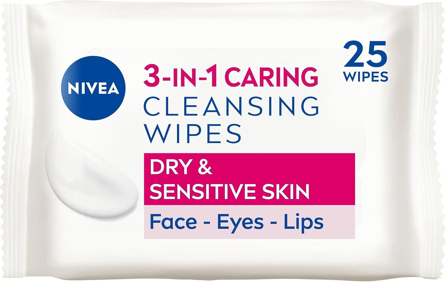 NIVEA 3in1 Caring Cleansing Wipes Dry Skin (25 Wipes), Plant-Based Makeup Remover Wipes, Face Wipes for Dry Skin, Gentle yet Effective Makeup Removal