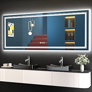 LED Bathroom Mirror, 60"X24" with Front and Backlit, Anti-Fog, Large Bathroom Vanity Mirror for Wall, Memory Function, Stepless Dimmable, Tempered Glass (Horizontal/Vertical)
