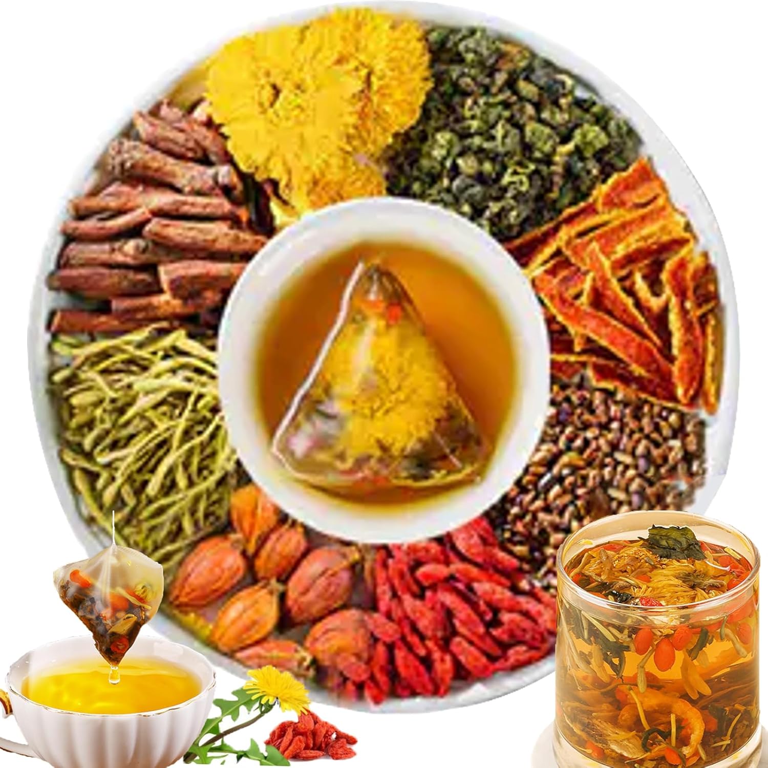 Goji Berry Chrysanthemum Tea, Dandelion Wolfberry Tea, Kidney & Liver Health Chinese Chrysanthemunn Cassia Seed Tea Bags with Eight Herbal Ingredients (2Box/30 Bags)