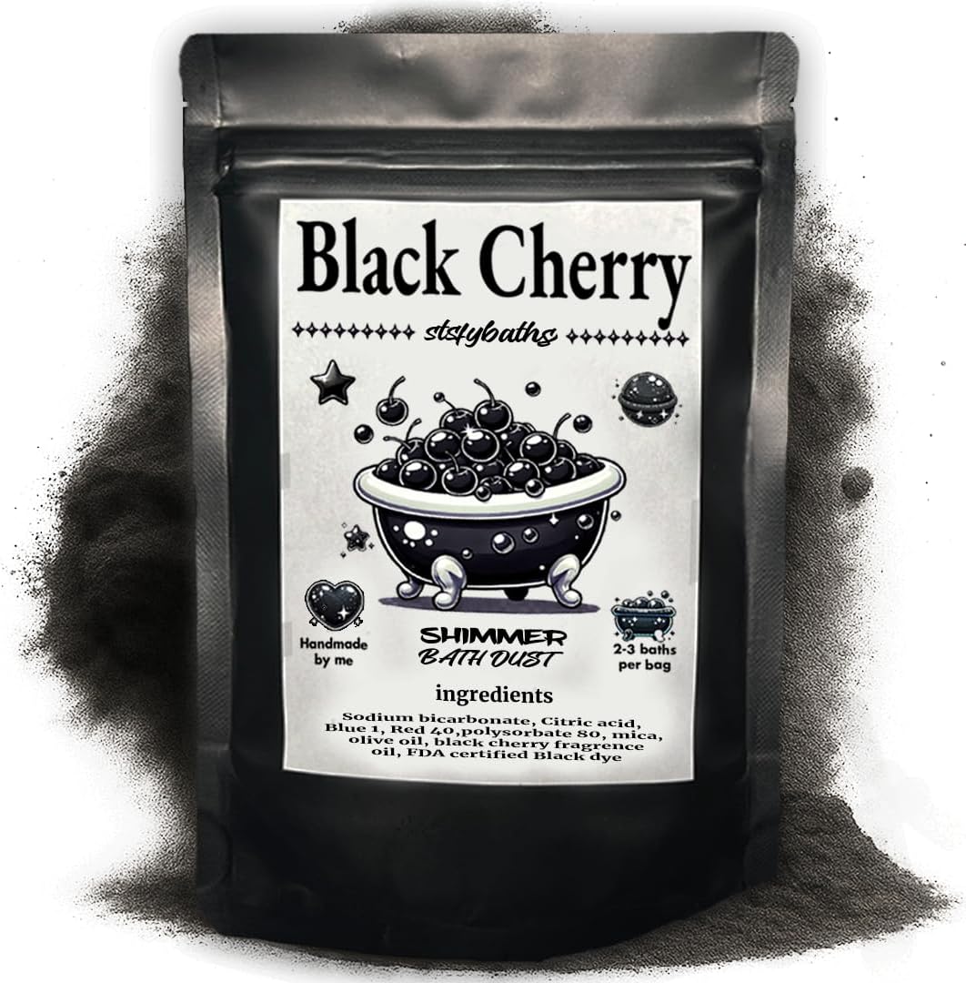 Stsfybaths Black Cherry Shimmer Bath Bomb in A Bag - Handmade Scented Bath Bombs for Women,Kids and Men - Bulk Bathbomb Fizzies Perfect for Boys and Girls All Ages (Small, Black)
