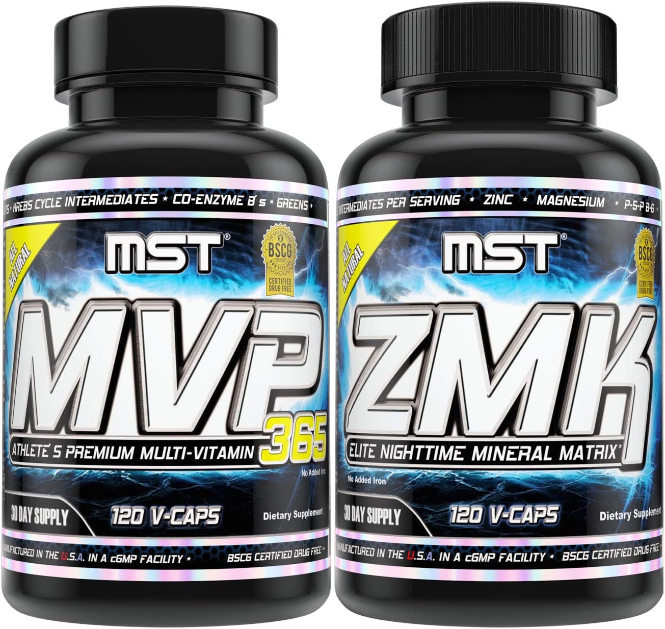 MST Foundation Stack, ZMK Nighttime Multi-Mineral, 120 V-Caps and MVP-365 Premium Multiple Vitamin, 1000iu Vitamin D3, 120 V-Caps, BSCG Certified Drug Free Millennium Sport Technologies