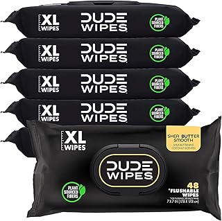 DUDE Wipes - Flushable Wipes - 6 Pack, 288 Wipes - Shea BUTTer Smooth Extra-Large Adult Wet Wipes - Vitamin-E & Aloe - Septic and Sewer Safe