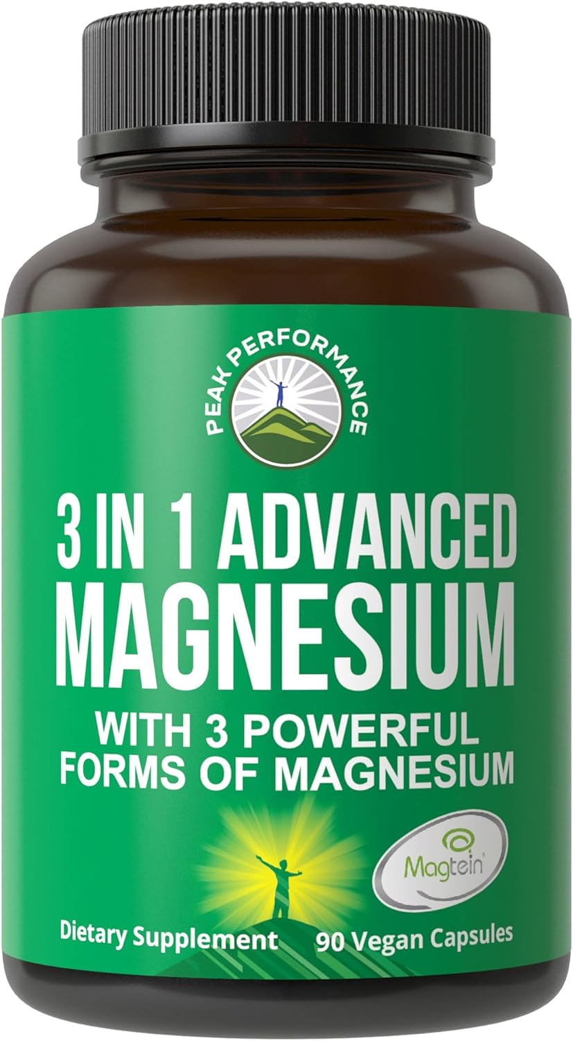 3 in 1 Advanced Magtein Magnesium Complex Capsules with Clinically Tested Magnesium L-Threonate, Glycinate & Taurinate. High Absorption & Bioavailability. Support Brain, Focus & Memory. 90 Vegan Pills