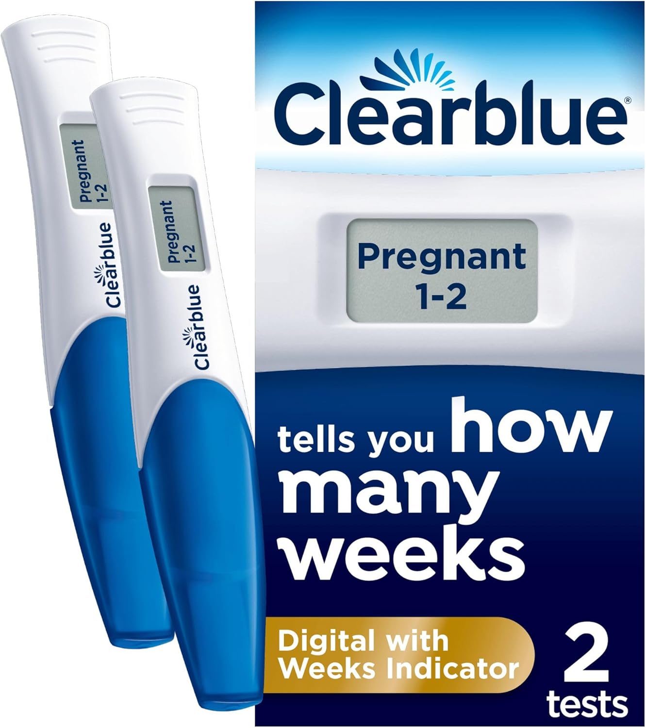Clearblue Pregnancy Test - Digital with Weeks Indicator, The Only Test That Tells You How Many Weeks, 2 Digital Tests, Packaging May Vary