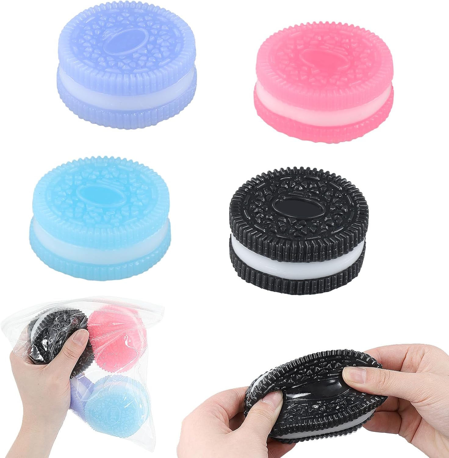 Taba Squishy Stress Relief Squishy Toys for Kids & Adults, Oreo & Biscuit Fidget Sensory Toys, 4-Pack