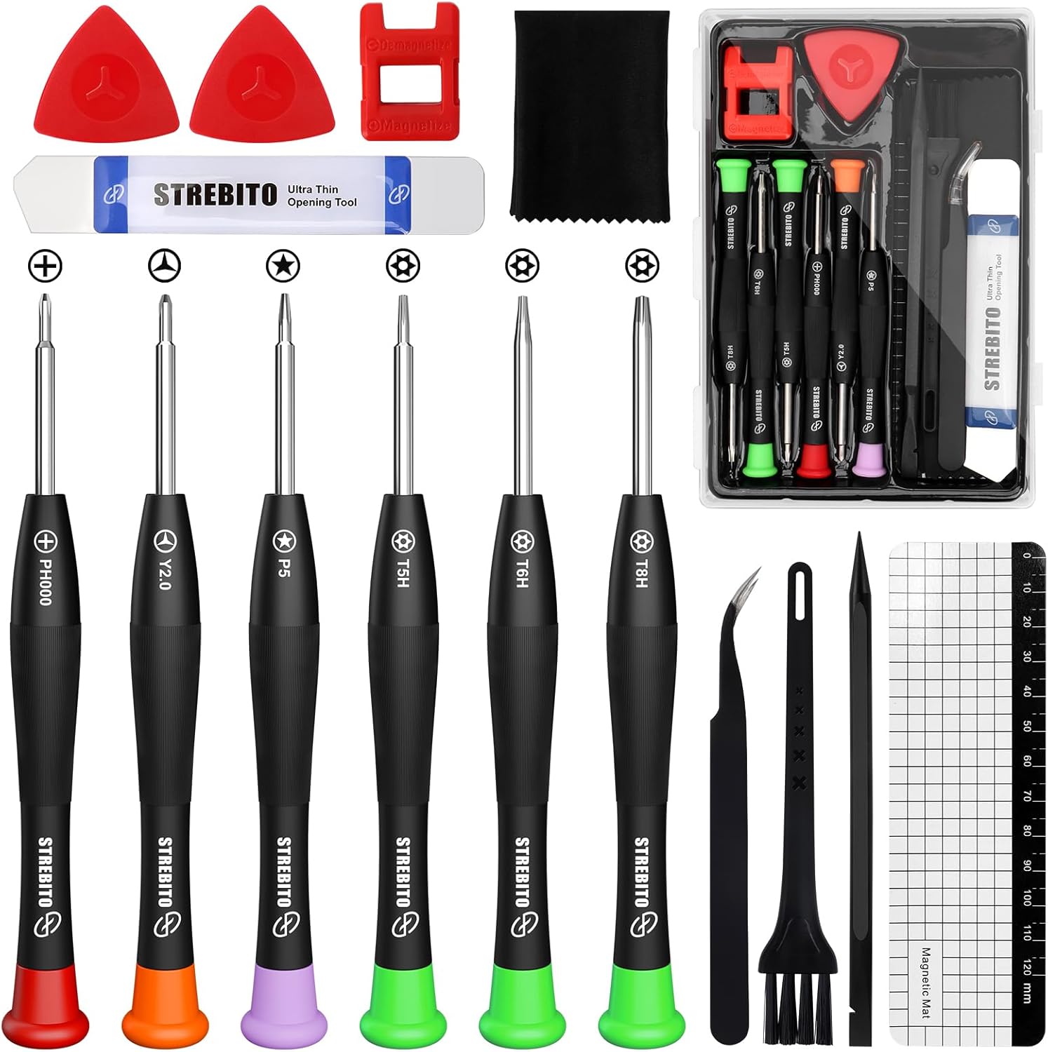 STREBITO Computer Screwdriver Kit, 15 in 1 PC Screwdriver Set with P5 Pentalobe T5H T6H T8H PH000 Y2.5, Laptop Repair Tool Kit for MacBook Pro & Air and Electronic
