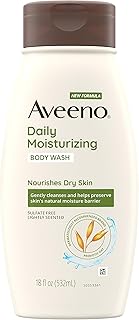 Aveeno Daily Moisturizing Body Wash for Dry & Sensitive Skin with Prebiotic Oat, Hydrating Oat Body Wash Nourishes Dry Skin & Gently Cleanses, Light Fragrance, Sulfate-Free, 18 fl. oz