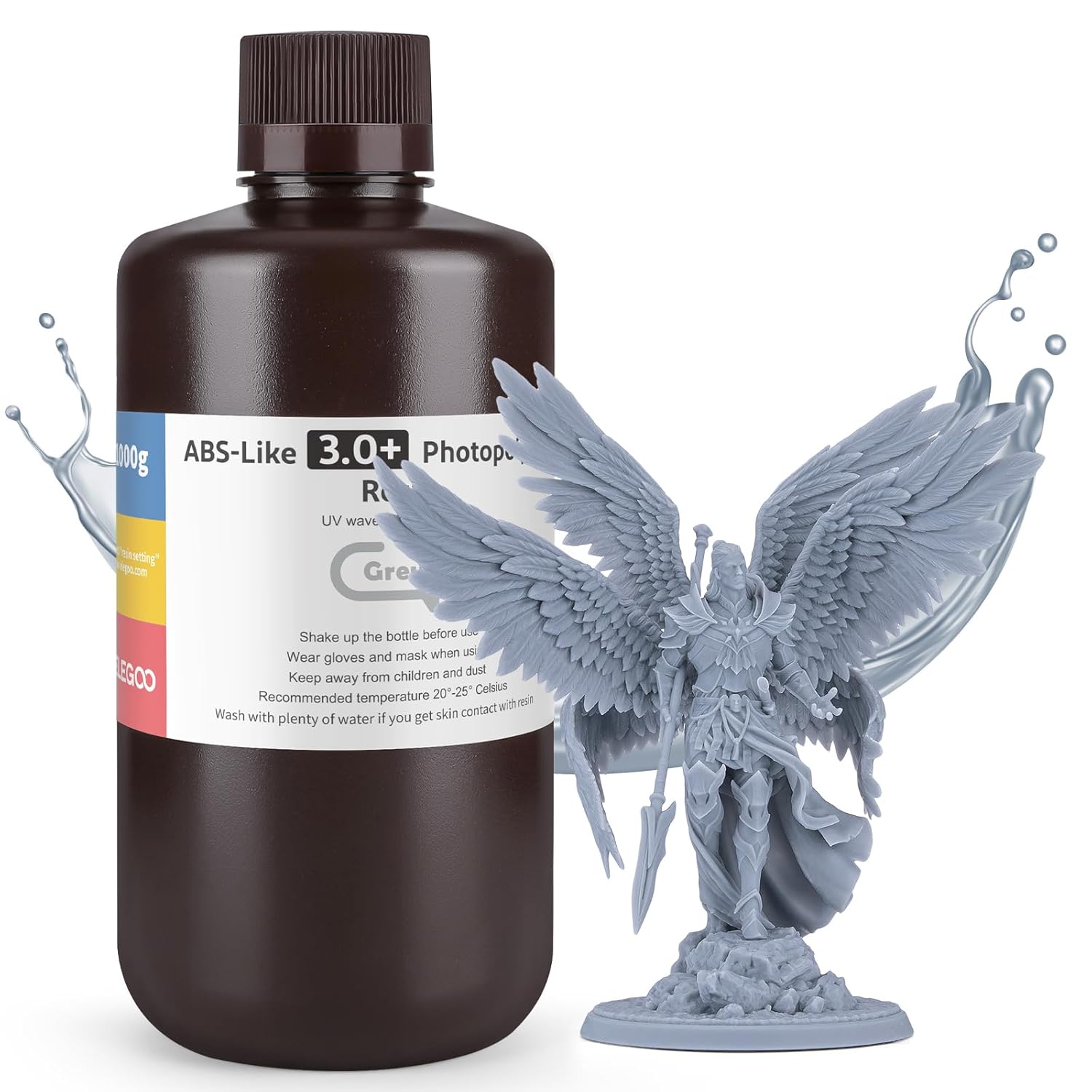 ELEGOO Upgraded ABS Like Resin 3.0 PLUS, UV 3D Printer Resin with Higher Precision and lower Shrinkage, Enhanced Strength and Toughness Photopolymer ABS 3.0 + Resin for LCD Printer Grey 1000g