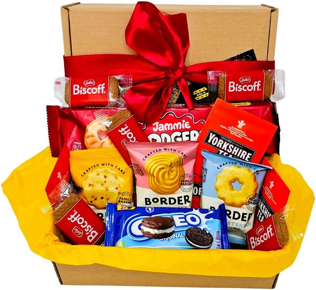Jammie Dodger Biscuits Gift Set – Luxury Biscuit Selection Box with Tea Bags & Poem – Includes Biscoff, Border & Chocolate Biscuits – Individually Wrapped Treats with Stellar Six Poem