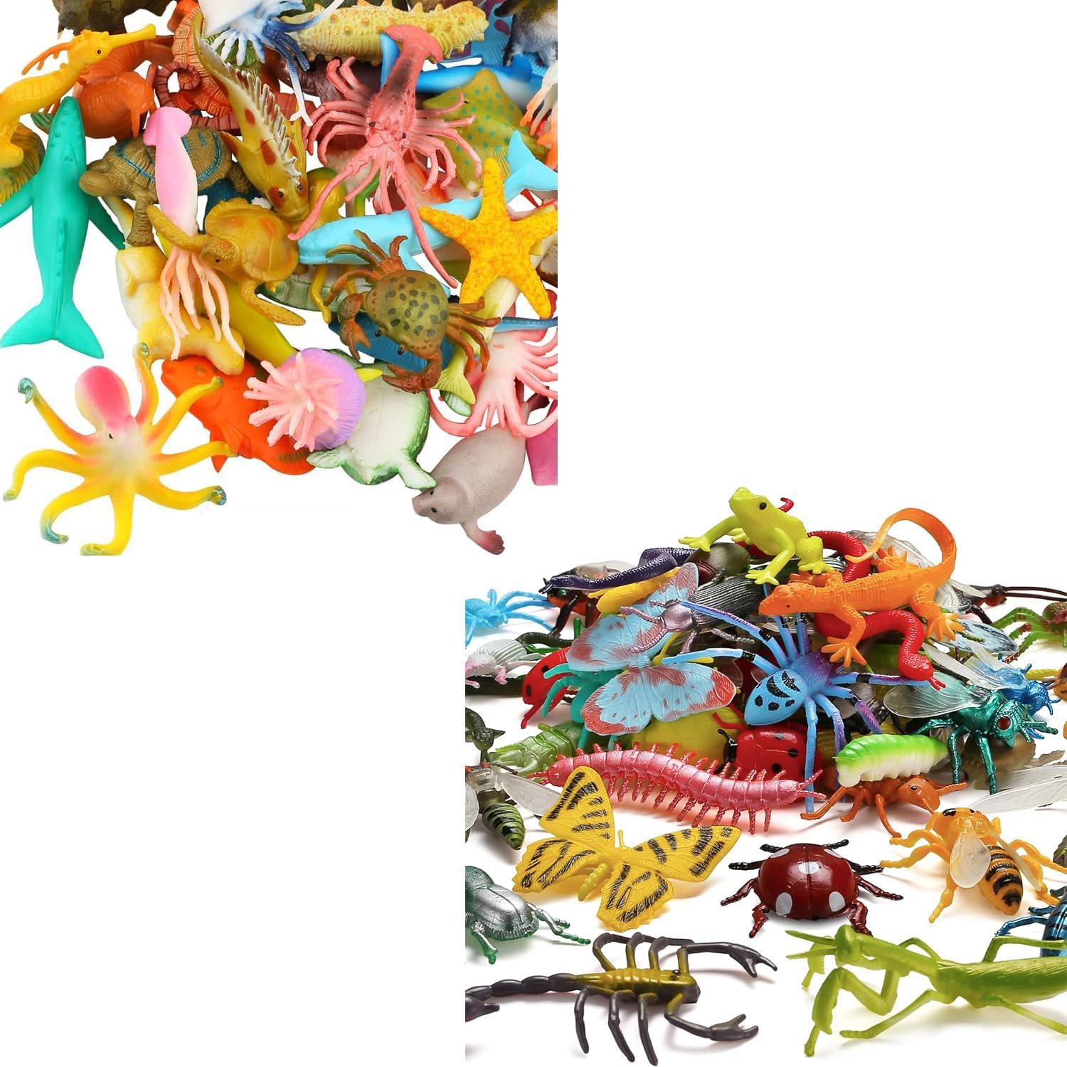ValeforToy 80 Pcs Mini Ocean Animals and 73 Pcs Mini Realistic Bugs Set