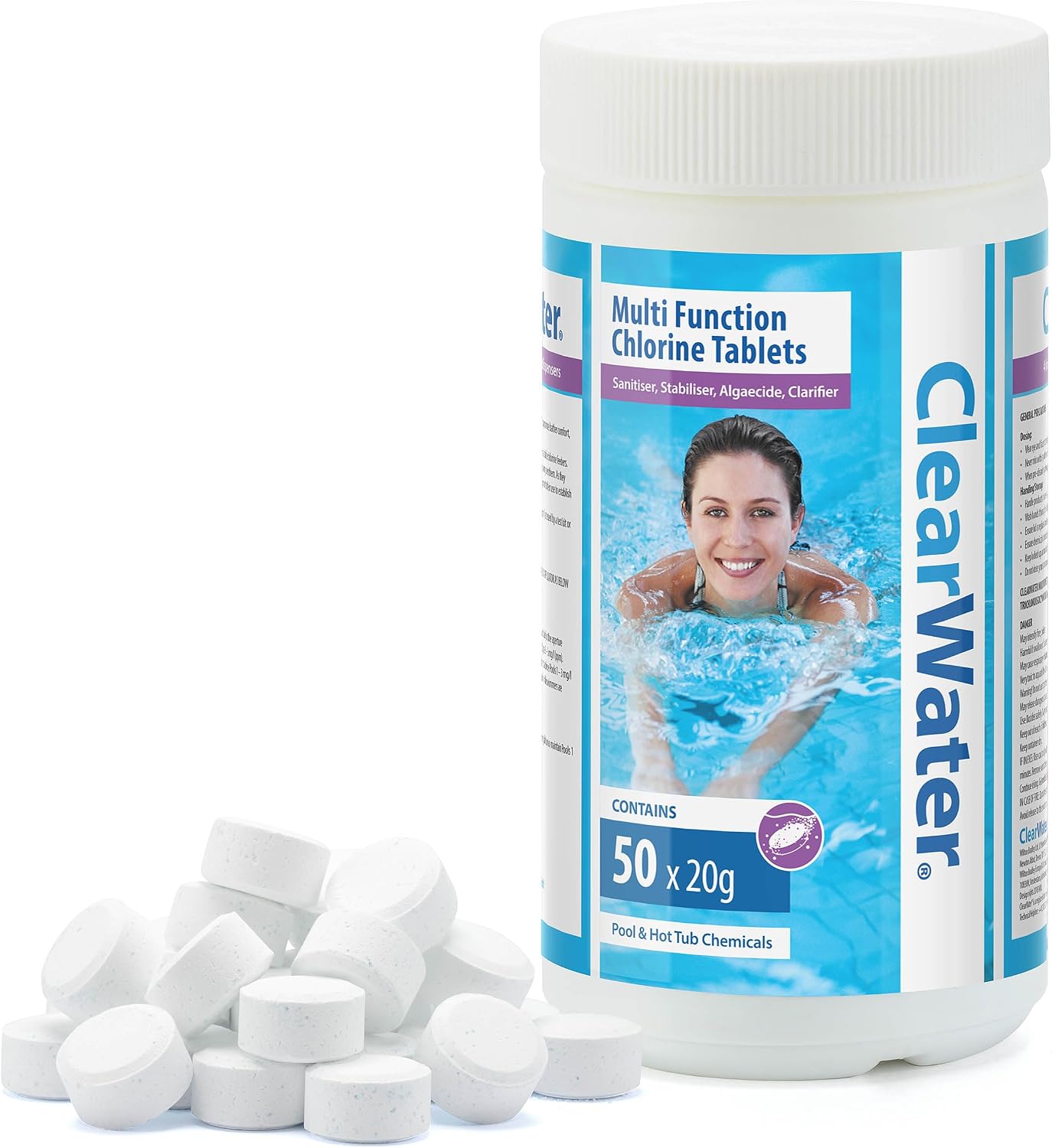 Clearwater 4-in-1 Chlorine Tablets for Hot Tub, Spa & Pool, 1kg 50 x 20g