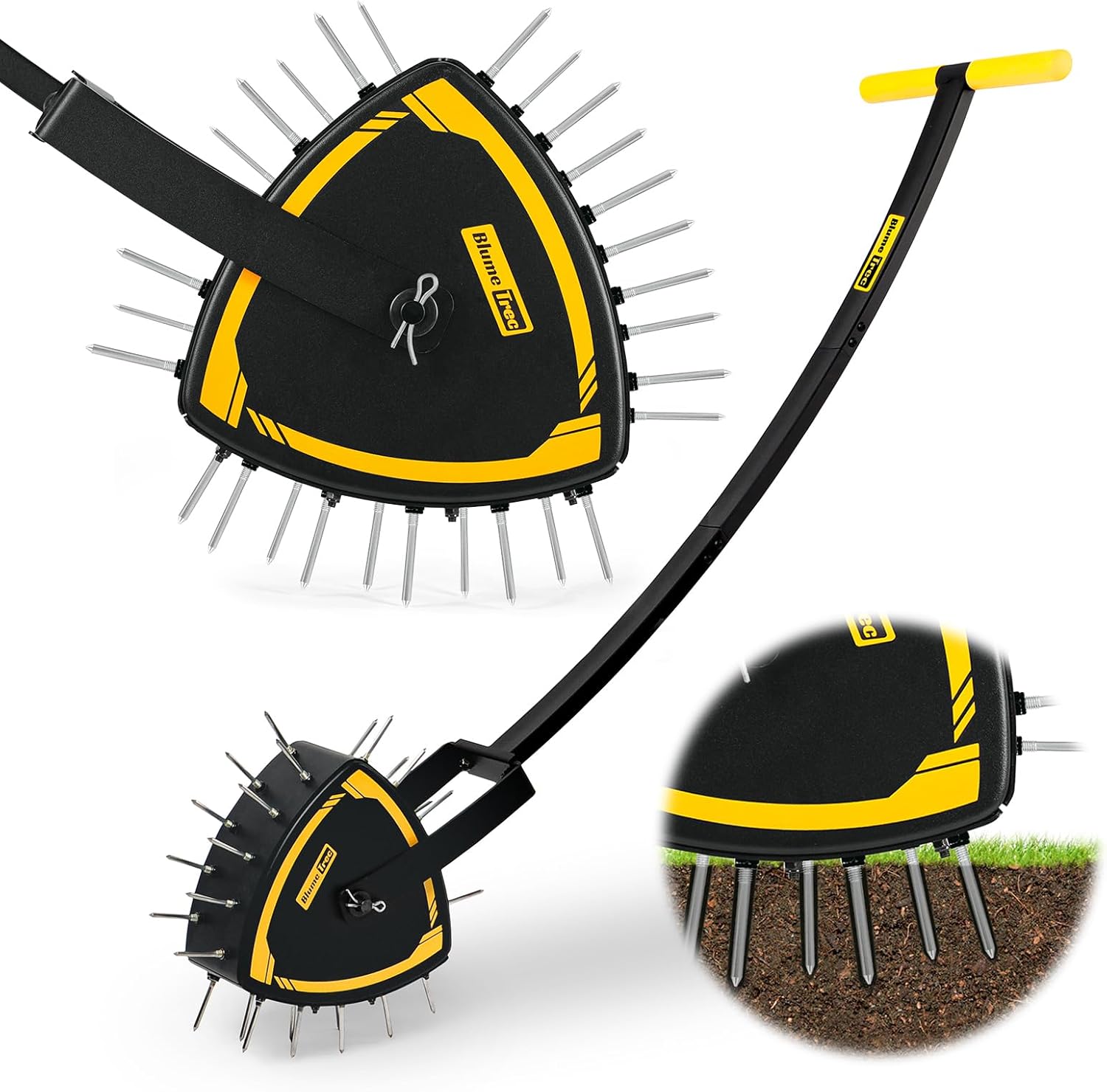 Patented Rolling Lawn Aerator, Heavy Duty Manual Push Tool with 30 Spikes for Soil Loosening, Spike Aeration Roller with Reuleaux Triangle Design for Garden Care, Revives Lawn Health, Save Labour