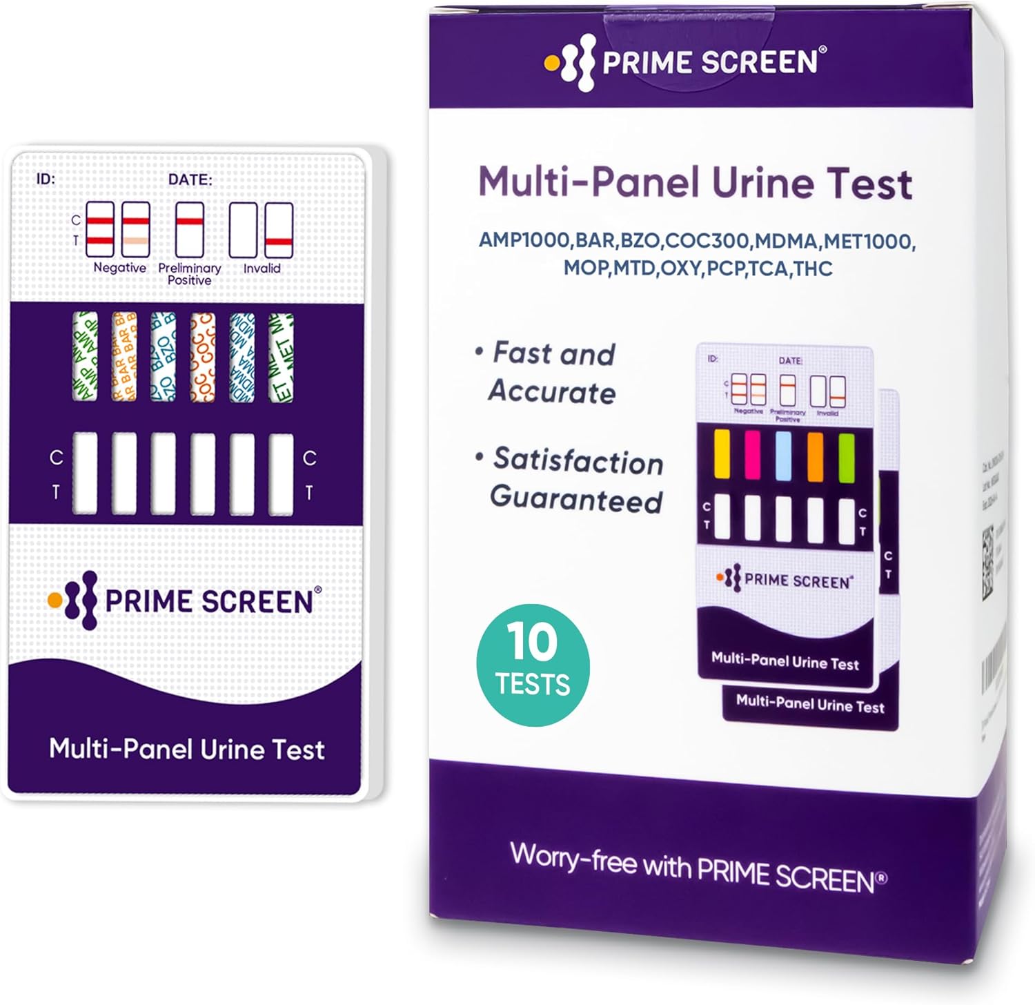 Prime Screen 12 Panel Multi Drug Urine Drug Test Card (AMP,BAR,BZO,COC,mAMP,MDMA,MOP/OPI 300,MTD,OXY,PCP,TCA,THC) - WDOA-7125 [10 Pack]