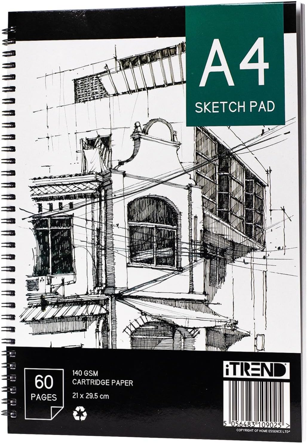 iTrend A4 Artist Sketch Book - Spiral Sketchbook - White Cartridge Art Drawing Paper - A4 60 Pages Sketch Pad - 140GSM Cartridge Paper - 21 x 29.5cm