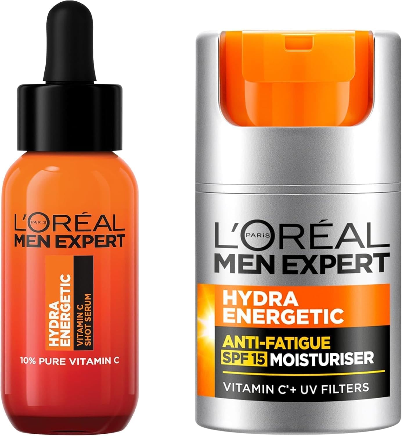 L’Oréal Paris Men Expert Anti-fatigue Duo Gift Set for Men, Vitamin C Shot Serum 30ml and Anti-fatigue Moisturiser With SPF 50ml, Hydra Energetic Duo With Vitamin C*, for Dull and Dry Skin