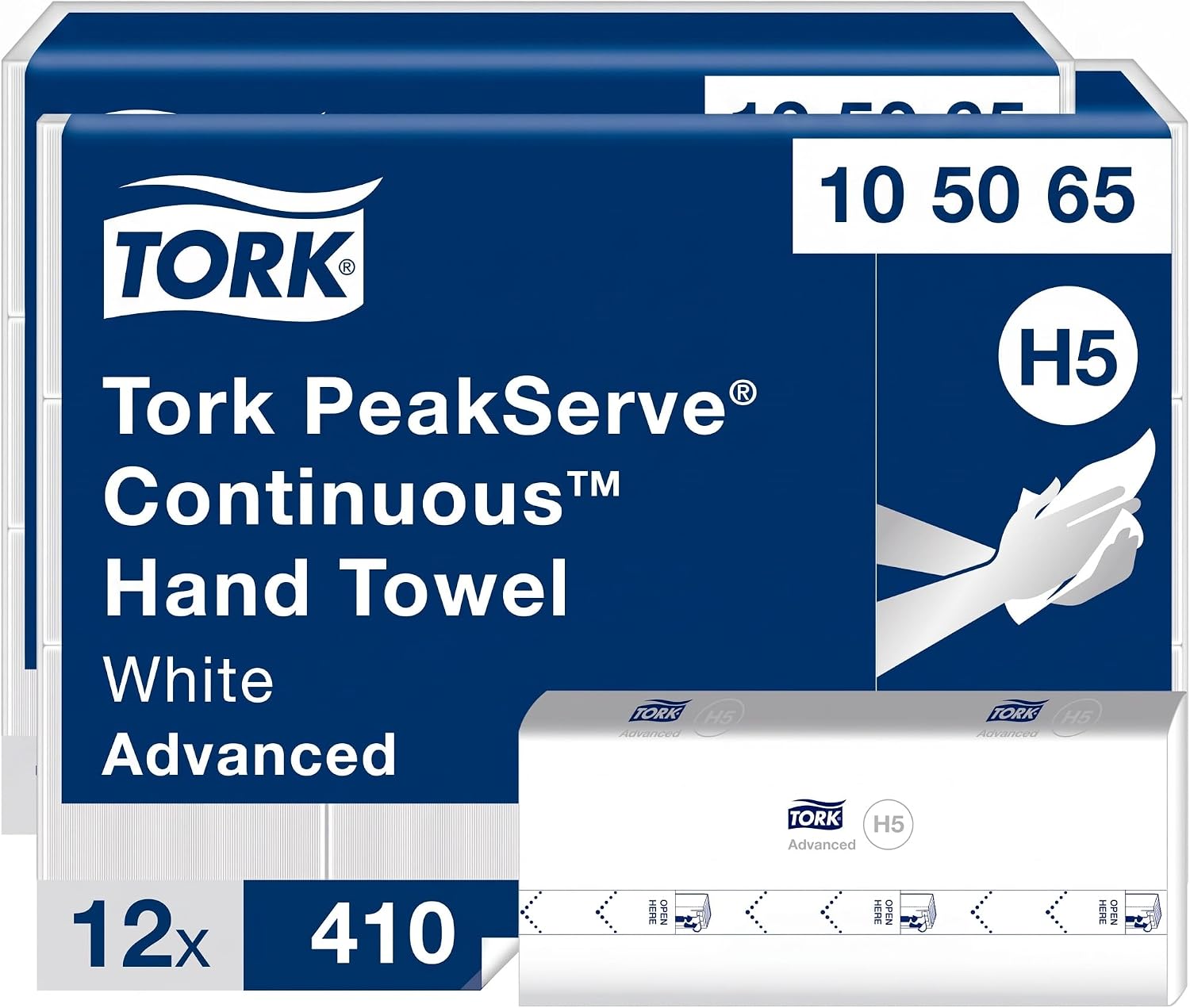 Tork PeakServe Continuous Hand Towel White H5,Advanced,Compressed,12 x 410 sheets,105065,(Pack of 2)
