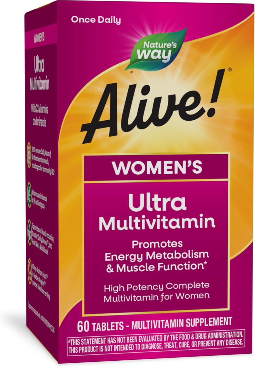 Nature's Way Alive! Women's Daily Ultra Multivitamin, High Potency Formula, Promotes Energy Metabolism and Muscle Function*, with Methylated B12, 60 Tablets