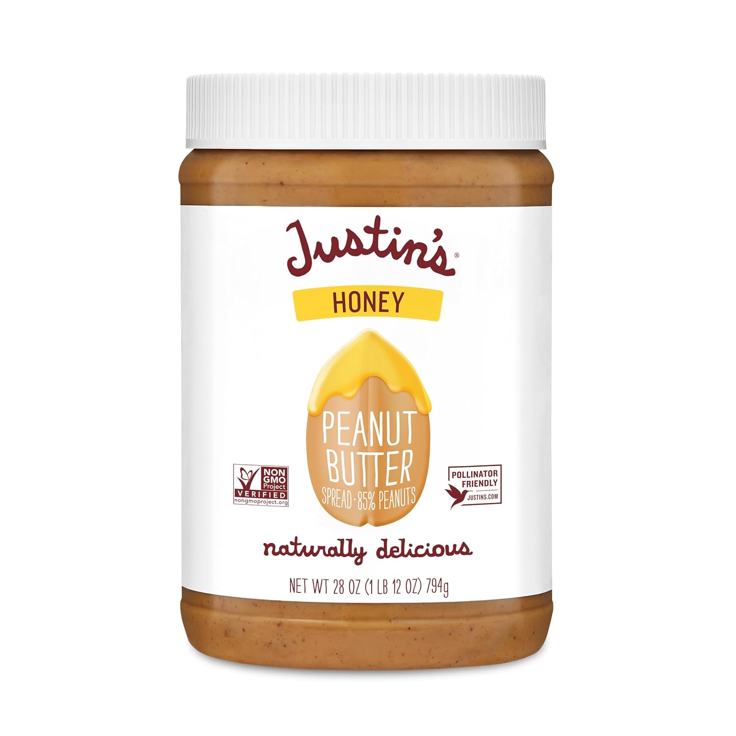 JUSTINS No Stir, Gluten-Free, Honey Peanut Butter, 28 oz Jar