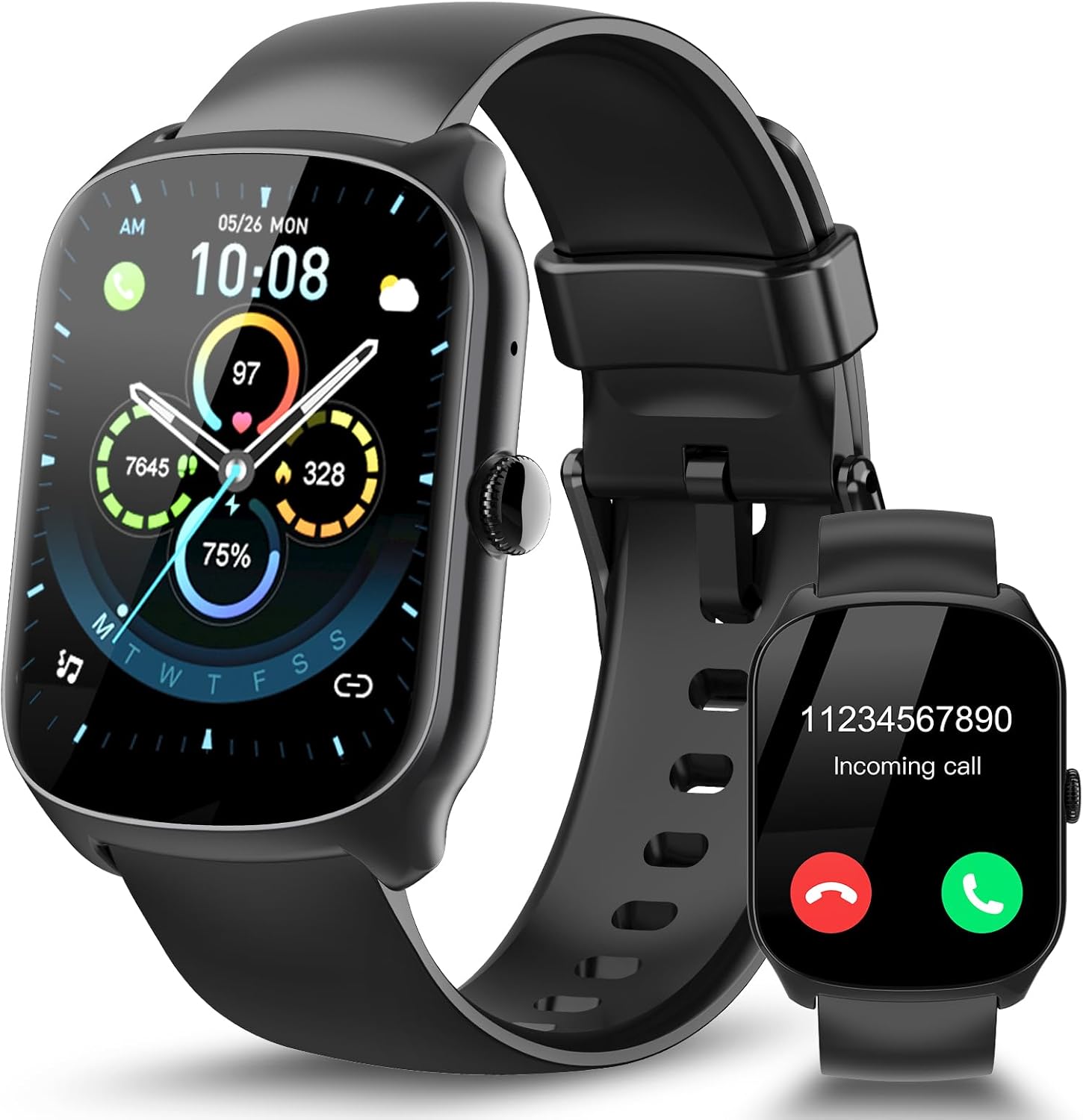 STECEi Smart Watch for Men Women Bluetooth Calls, 1.95" HD Curved Screen Smartwatch with Heart Rate/Sleep Monitor, 110+ Sport Modes, IP68 Waterproof Fitness Watch for Android iOS, Black
