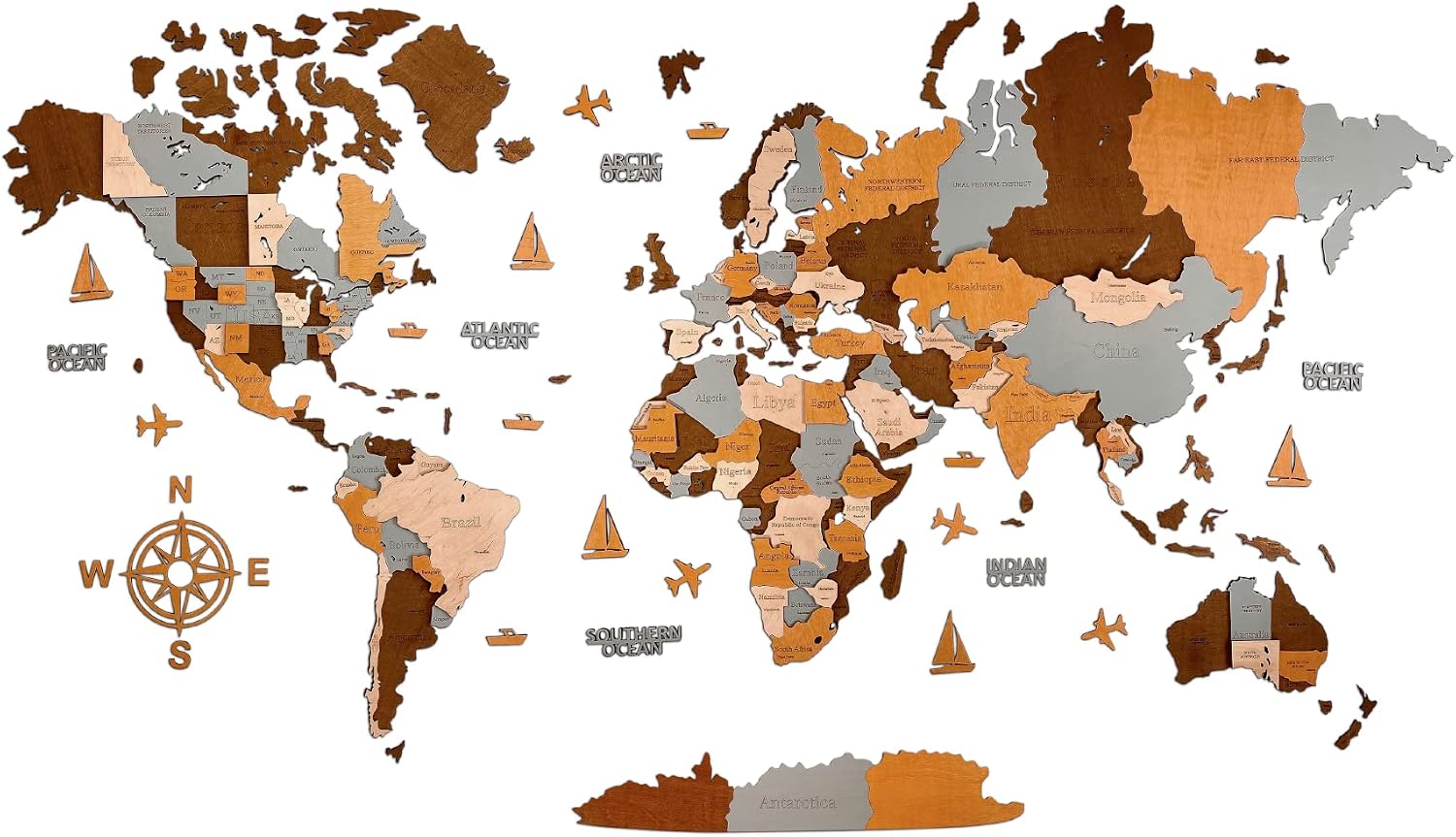 WoodLeo Wooden World Map 3D Art Large Wall Decor - Size (M, L, XL) Any Occasion Gift Idea - Wall Art For Home, Kitchen or Office (SIZE XL, SAHARA)