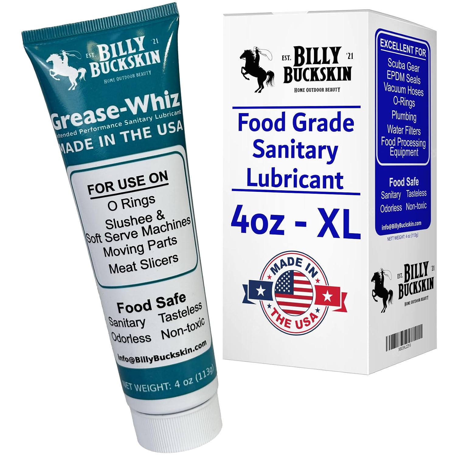 1 x 4 Oz. Tube Grease Whiz Plus by Billy Buckskin Co., Commercial Food Grade Grease, O Rings for Ice Cream Machine & Slushee Machine, Stand Mixers, Beer Kegs, Water Filters, Pool Filters & Meat Slicer